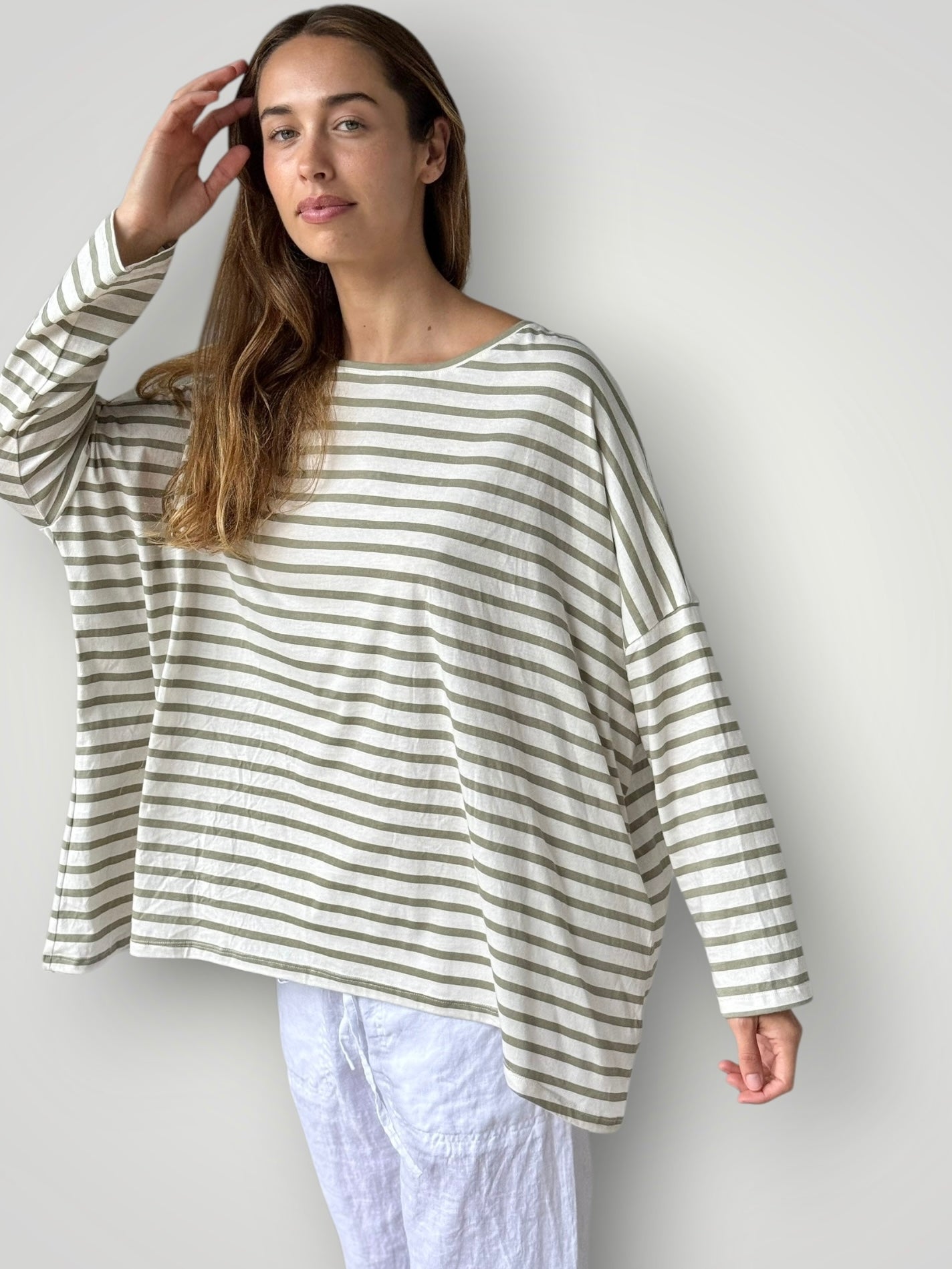 estella top-sage stripe cotton Apparel