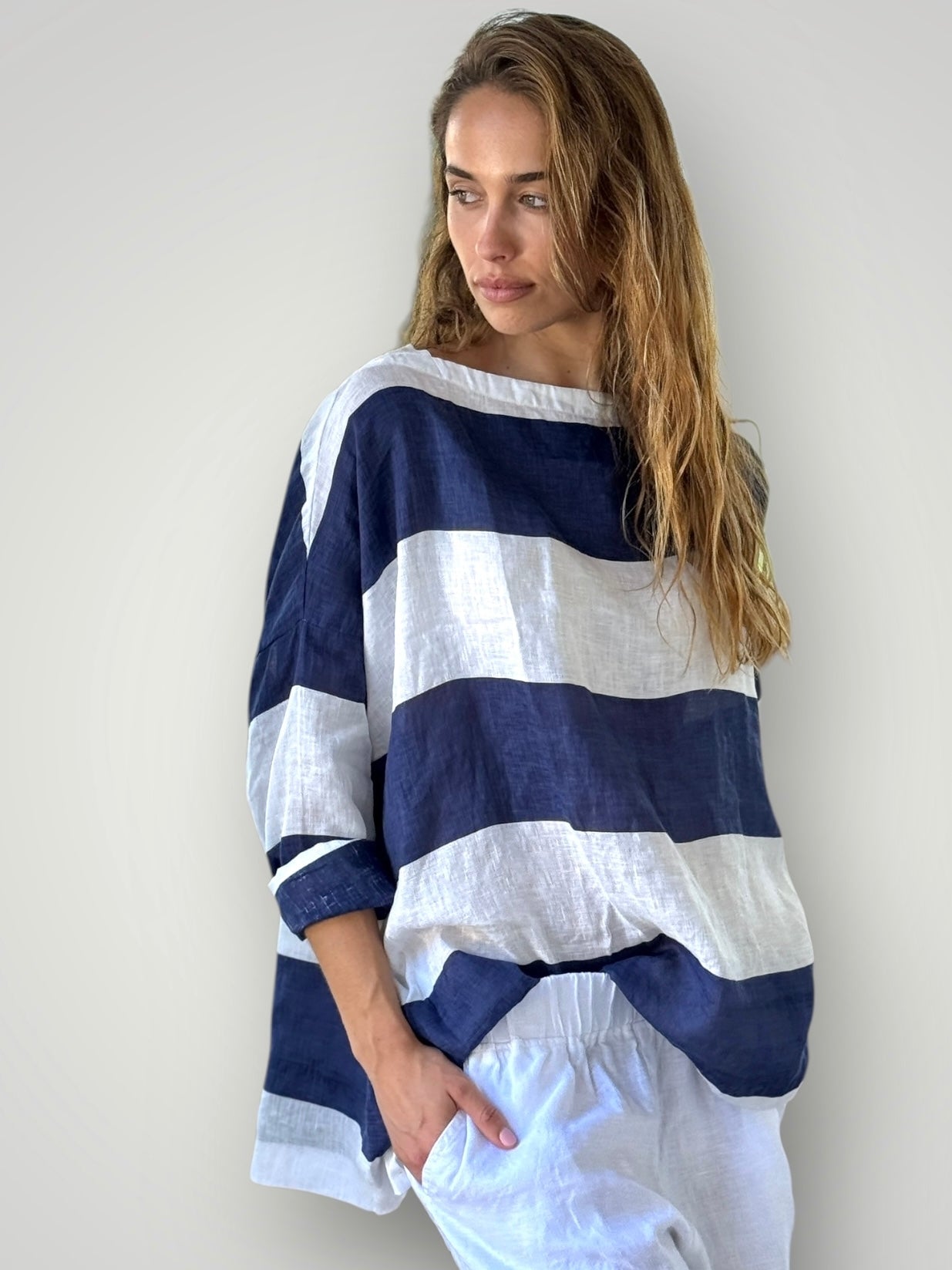 avril top - big blue dusk stripe Apparel