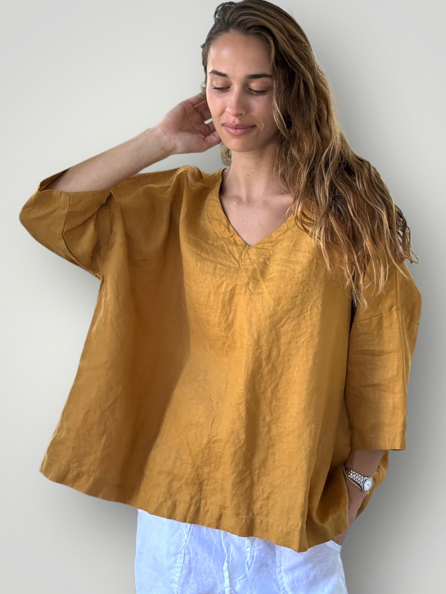 lydia top - turmeric linen Apparel