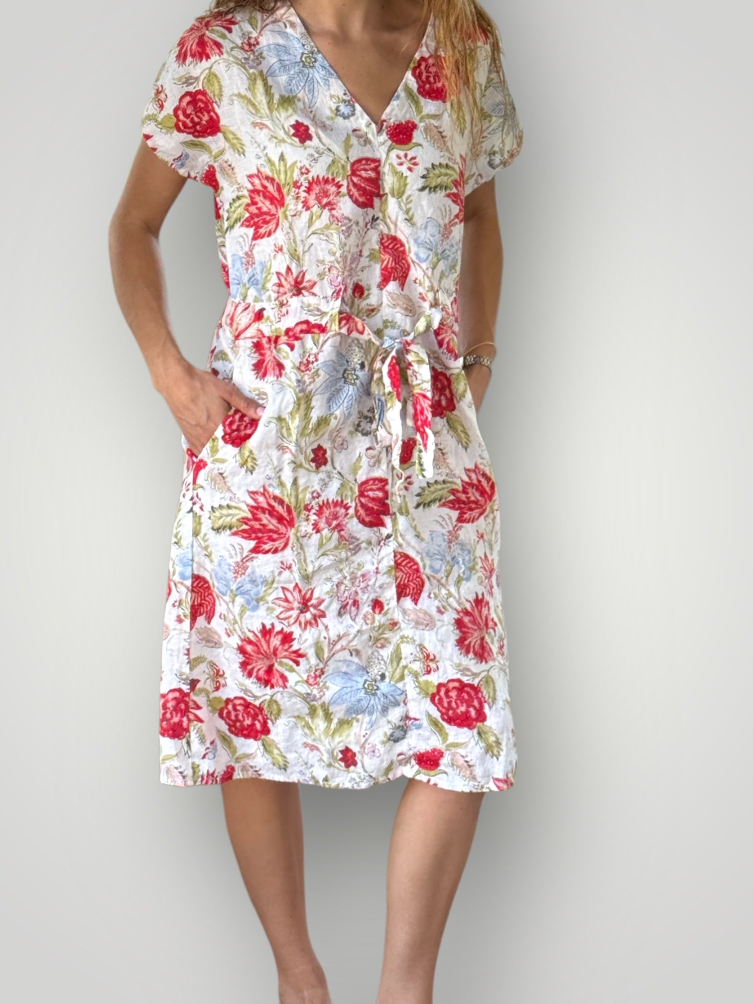 harper dress mid length - summer flower linen Apparel