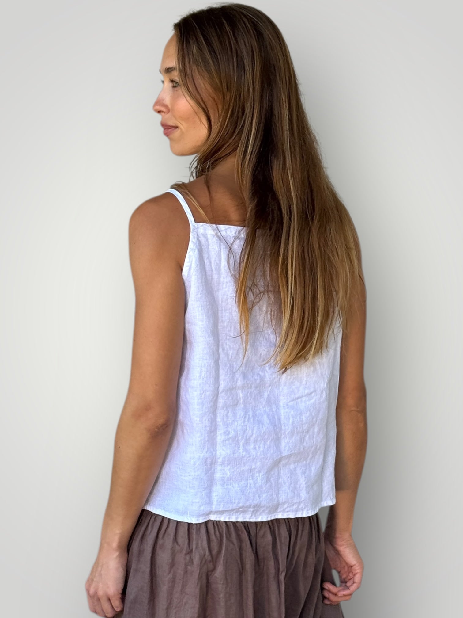 milly tank - white linen Apparel