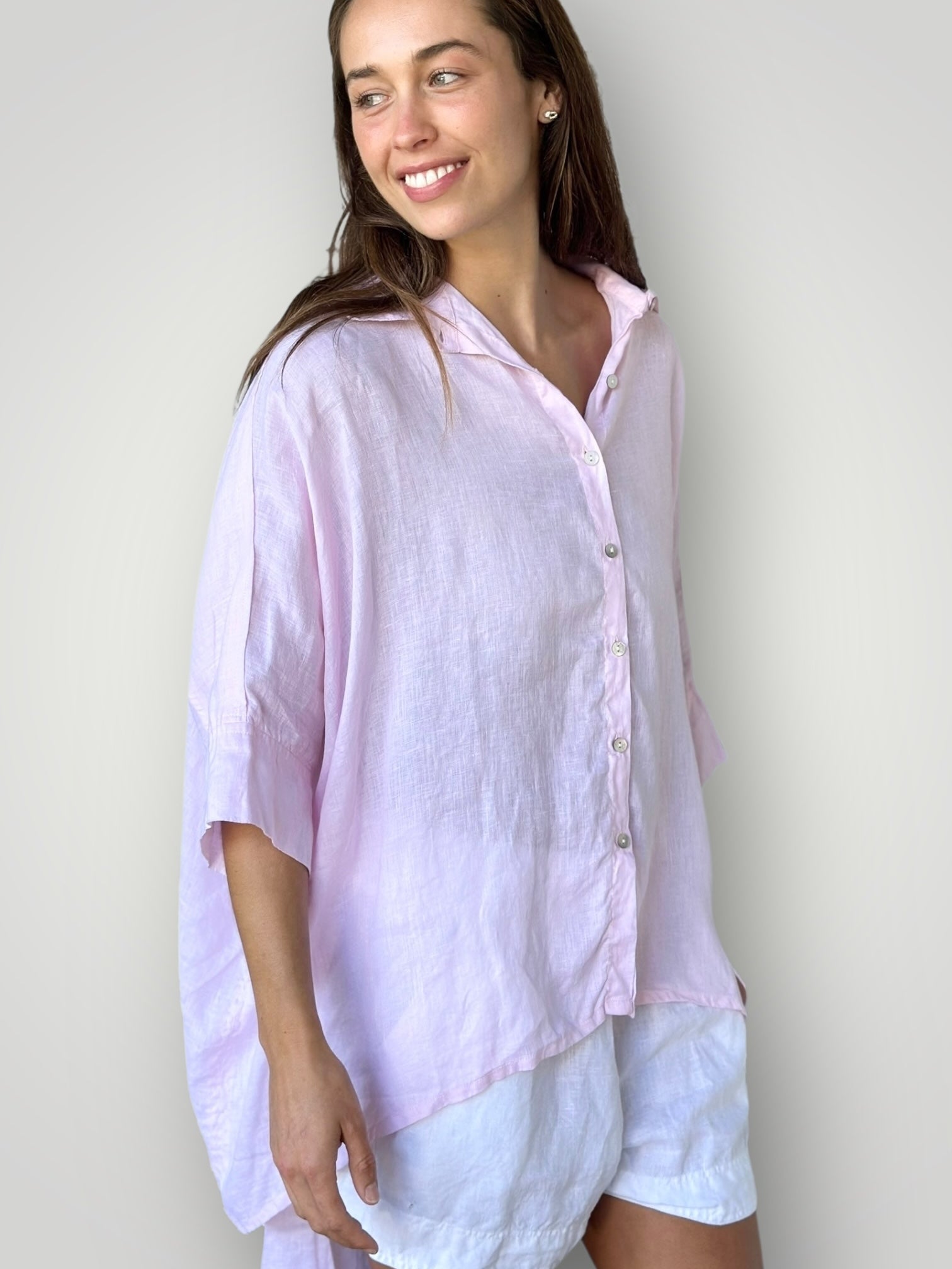 issey shirt - soft pink linen Apparel