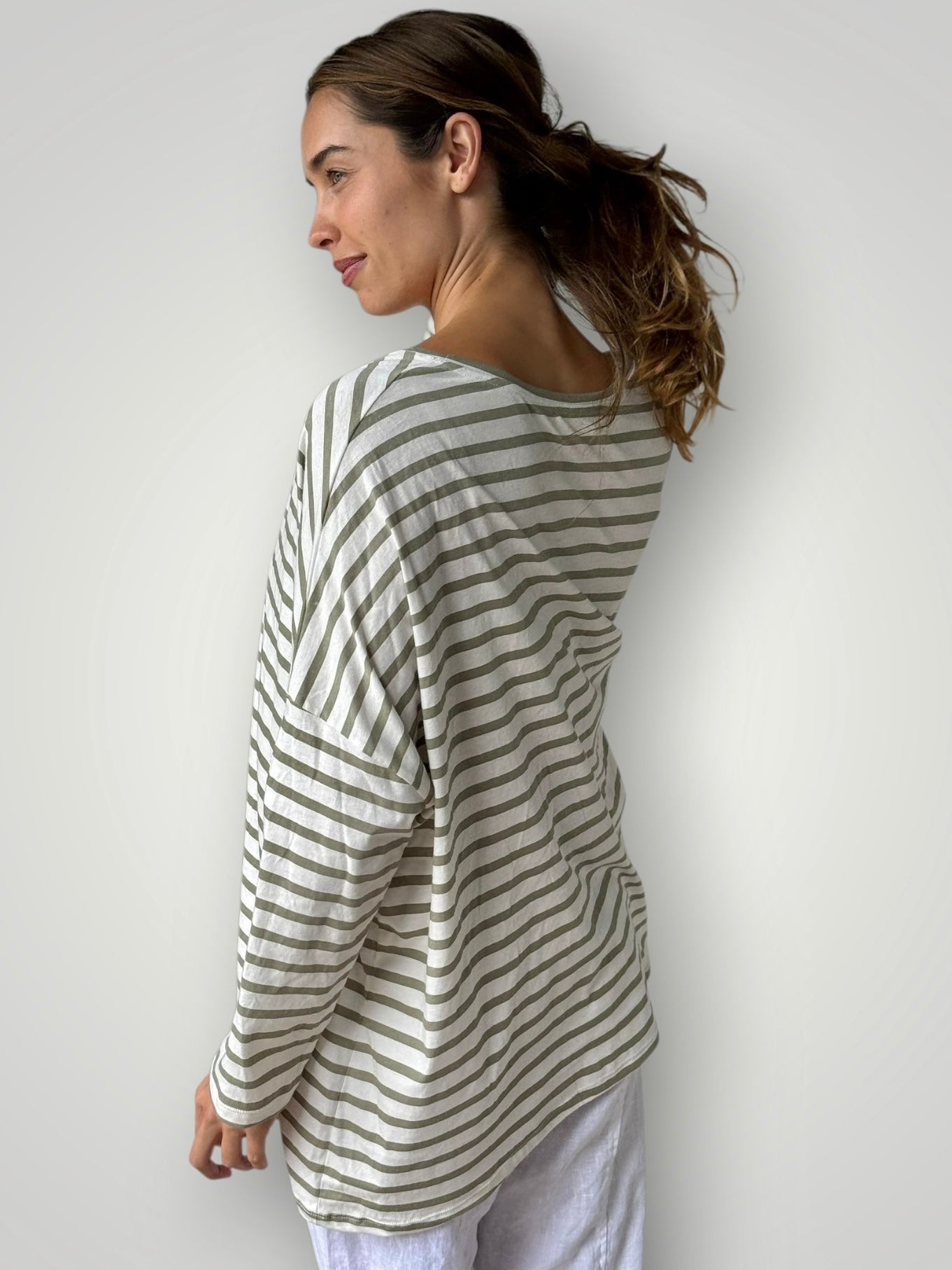 estella top-sage stripe cotton Apparel