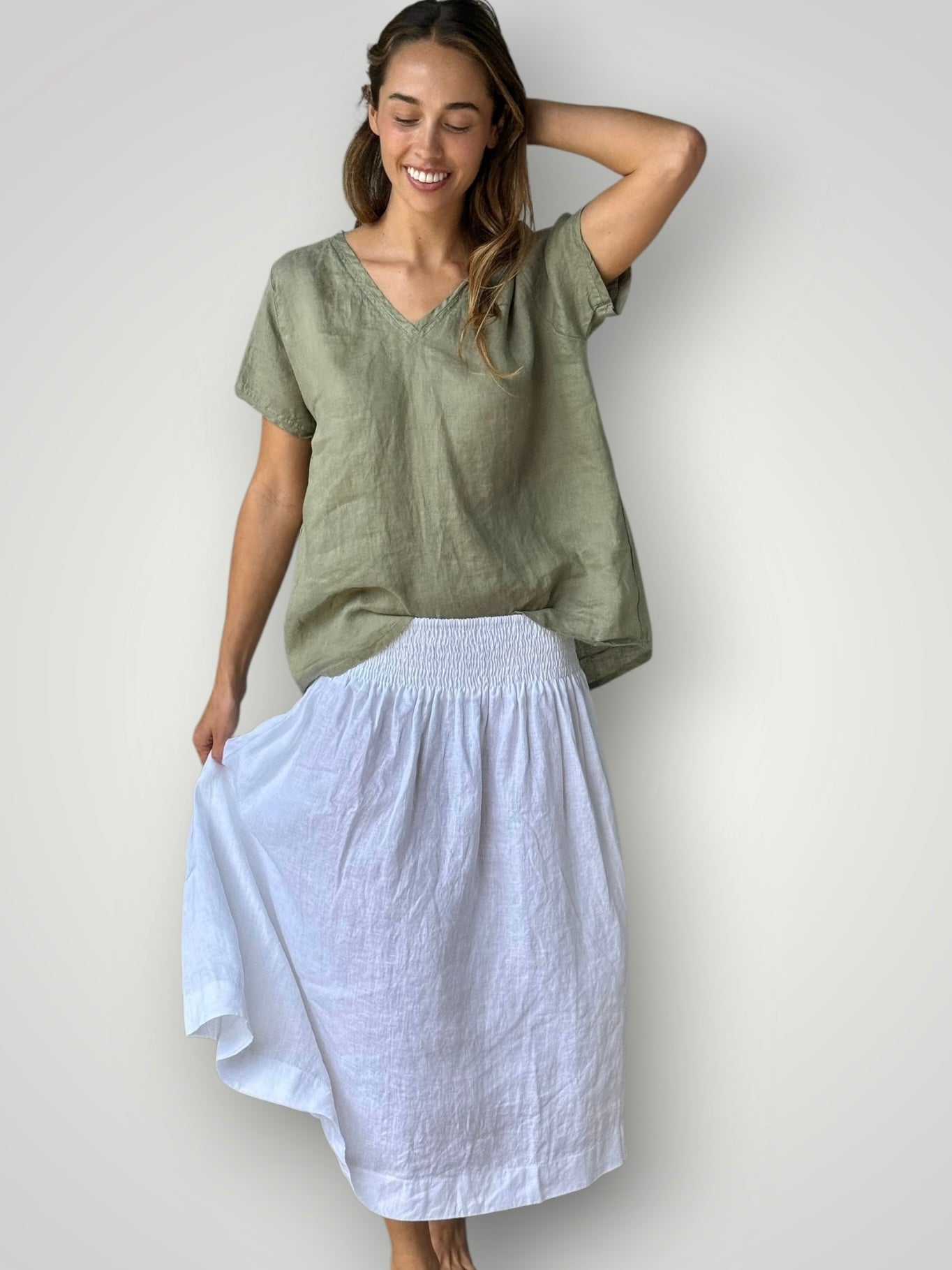 lola skirt-white linen Apparel