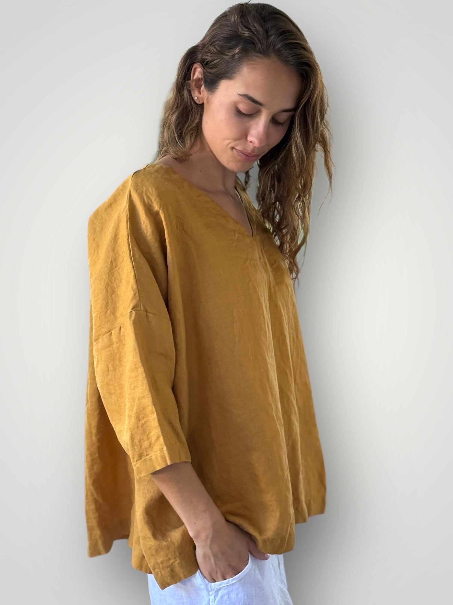 lydia top - turmeric linen Apparel