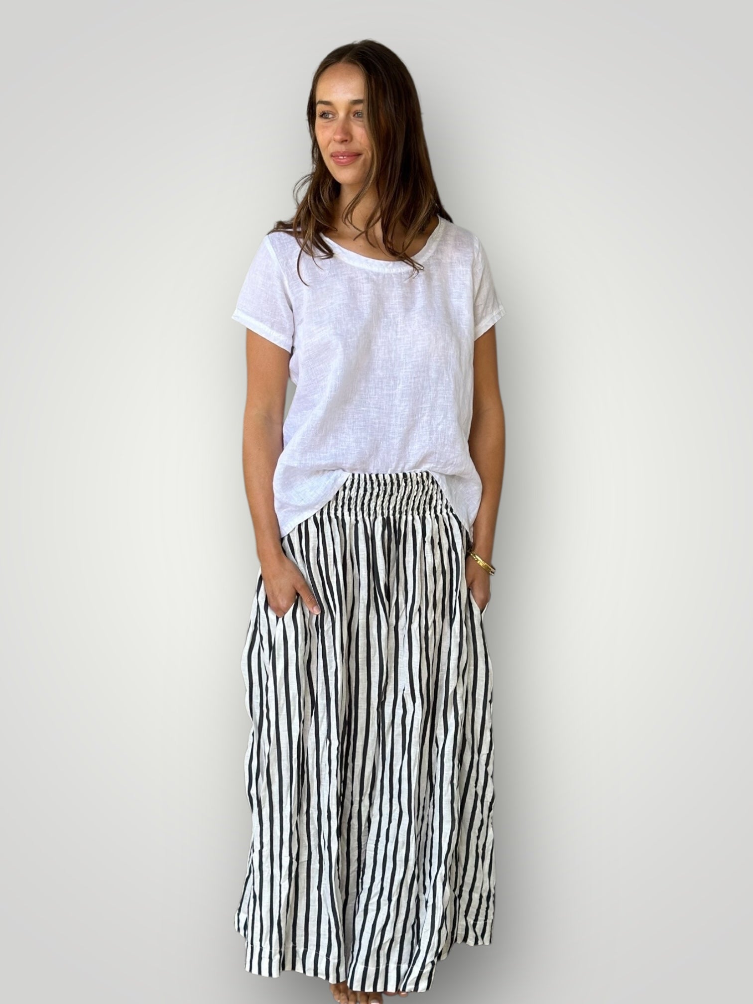 lulu skirt-navy stripe linen Apparel