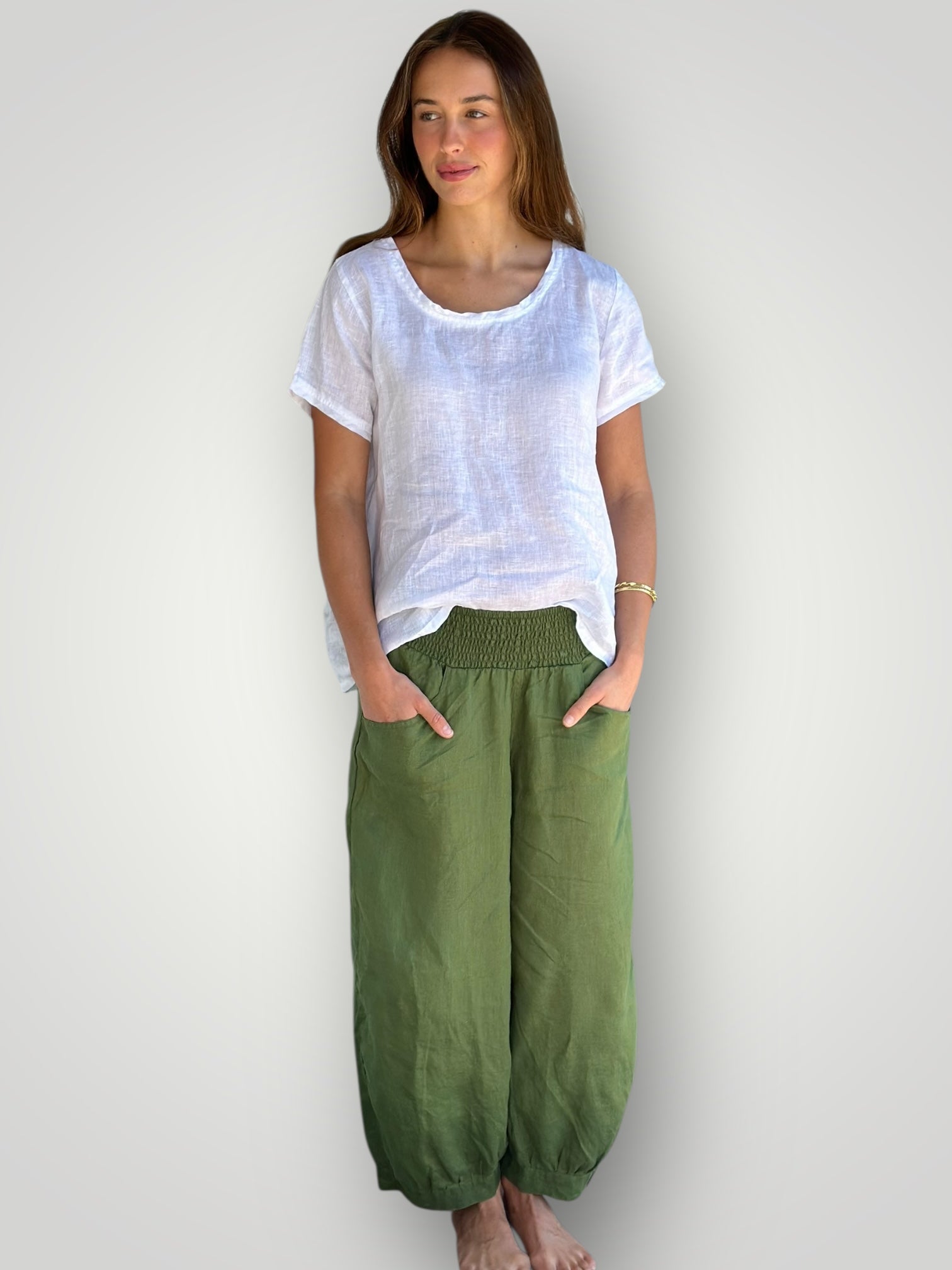 jackie pant - moss linen Apparel