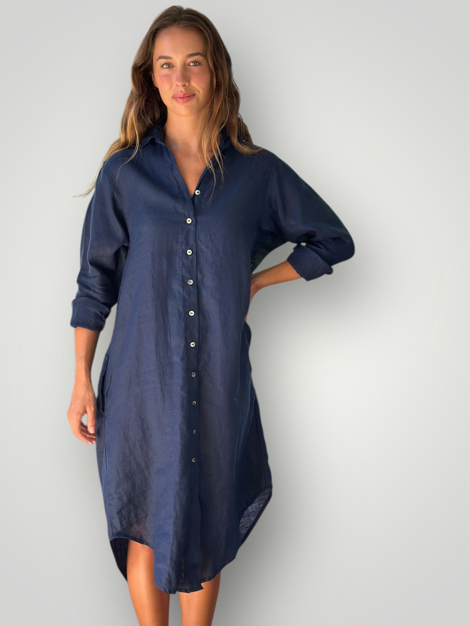 elena shirtdress - navy linen Apparel