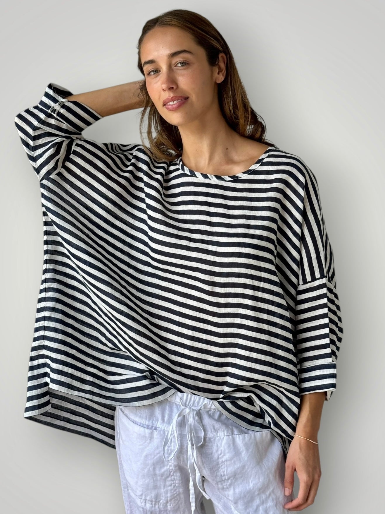 hunter top - navy stripe linen Apparel