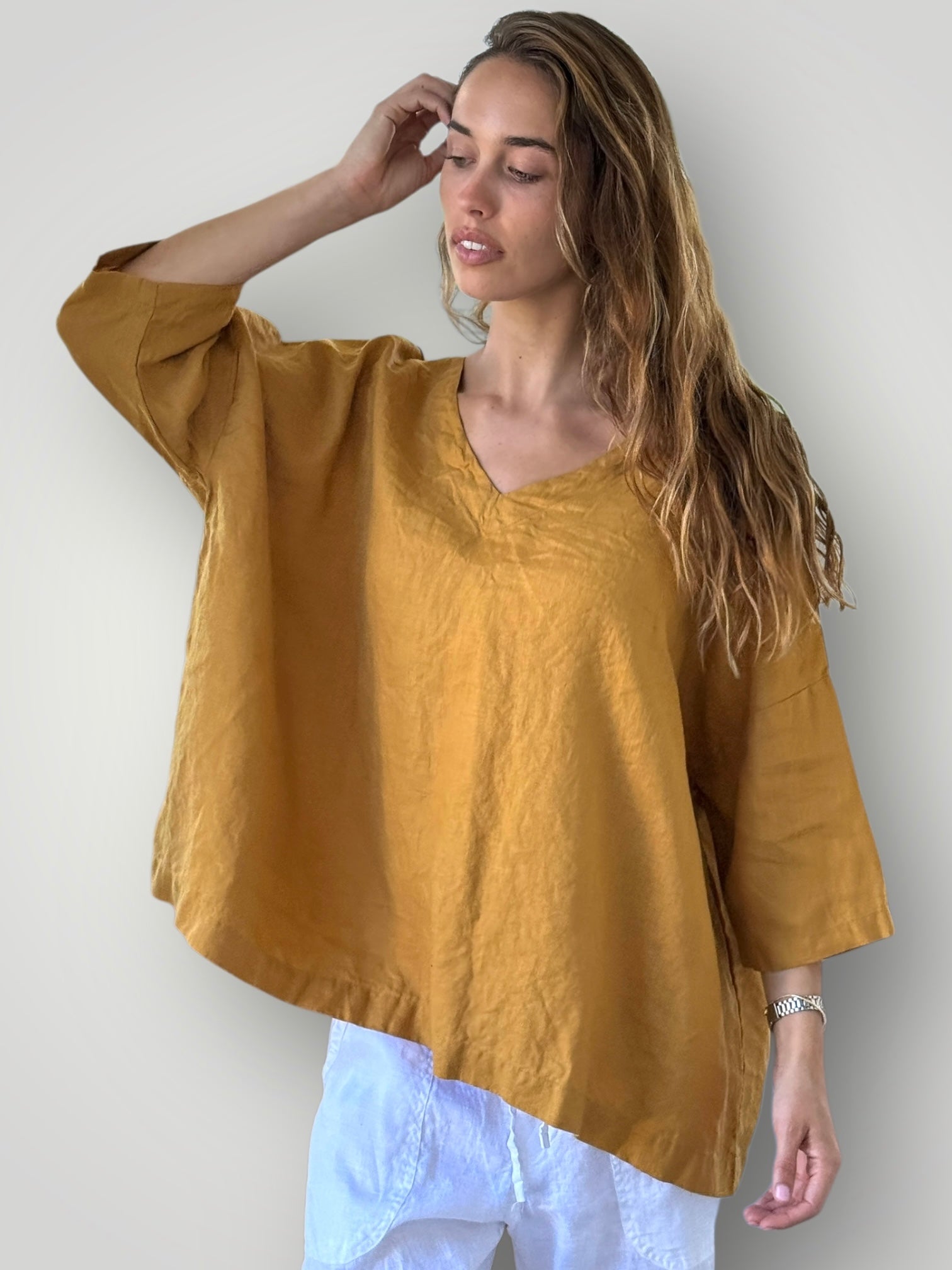 lydia top - turmeric linen Apparel