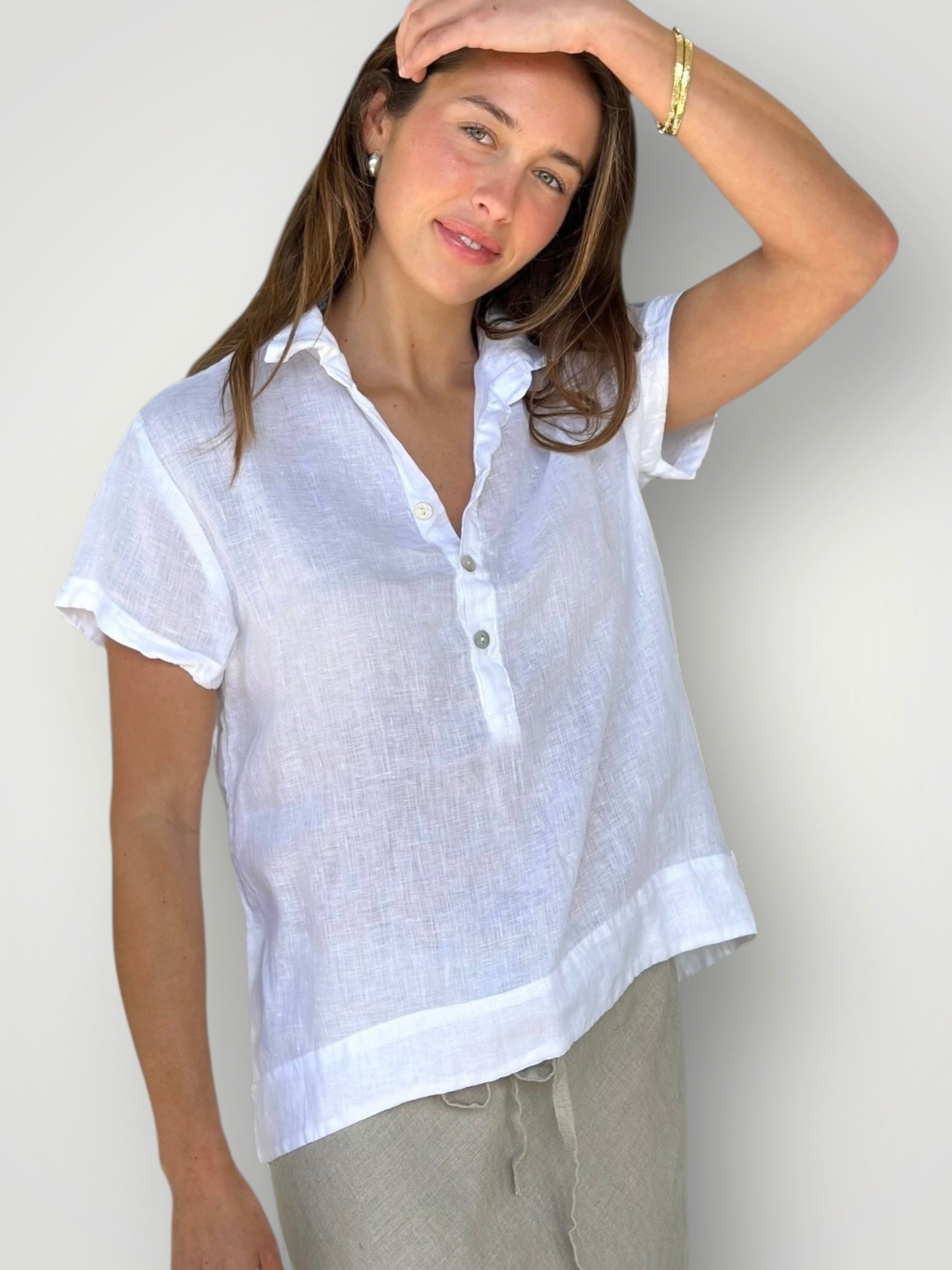 celia top -white linen Apparel