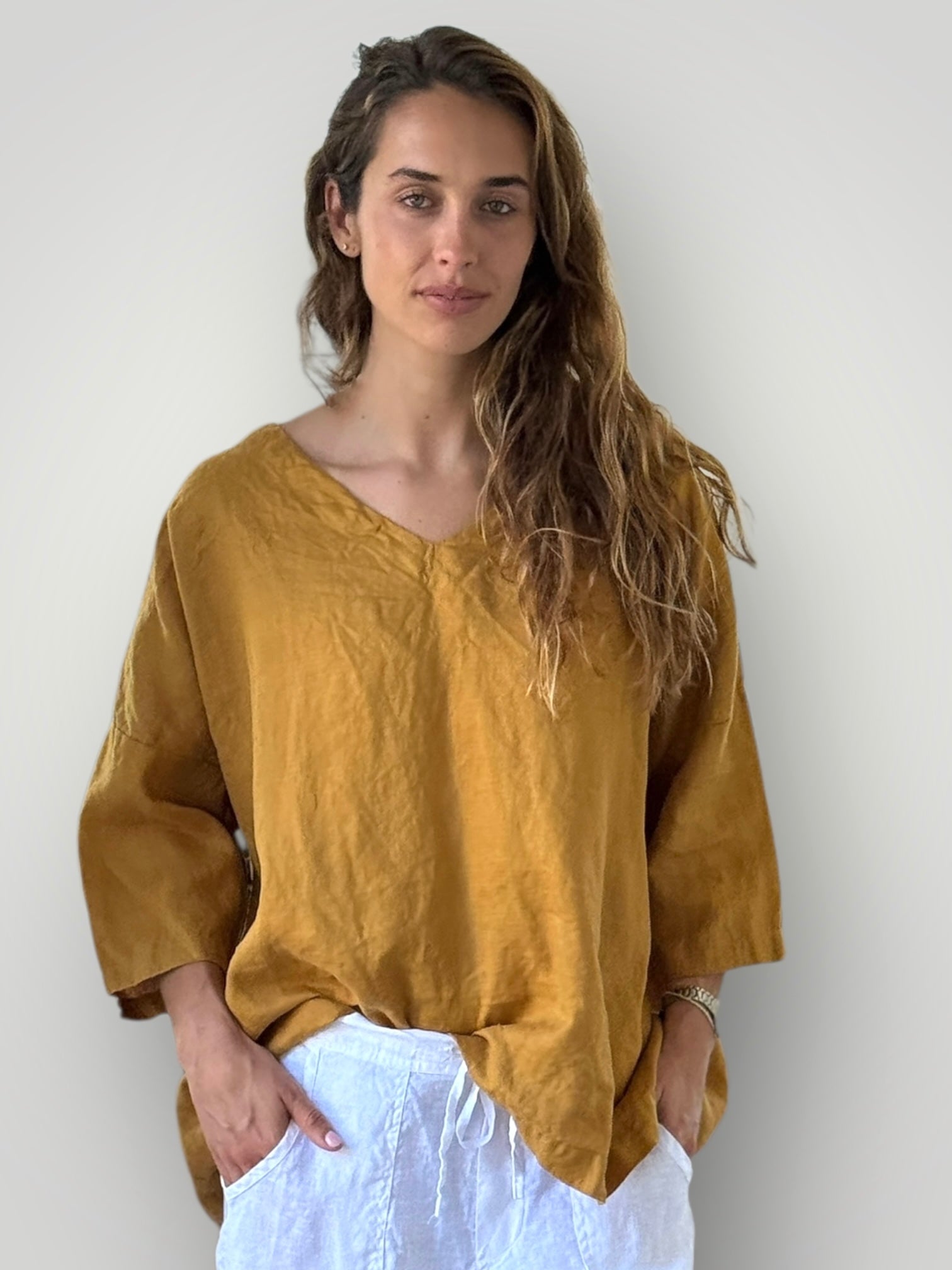 lydia top - turmeric linen Apparel