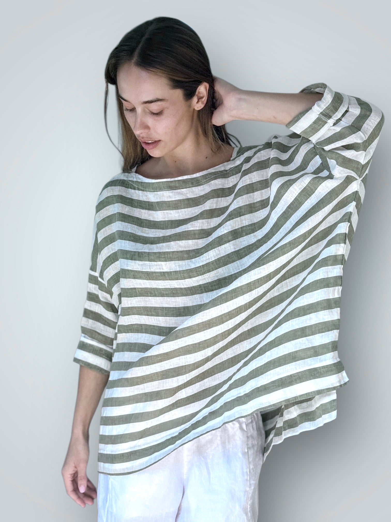 avril top - sage stripe linen Apparel