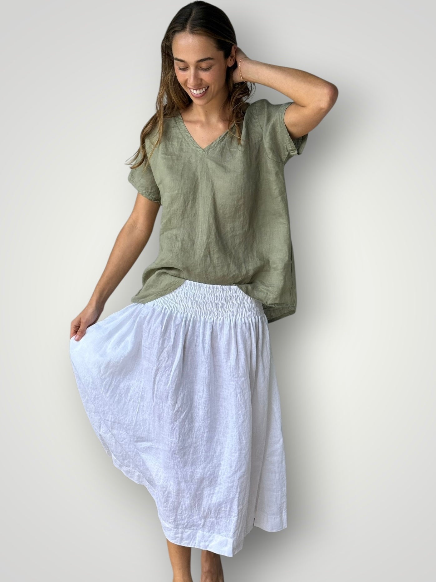 lola skirt-white linen Apparel