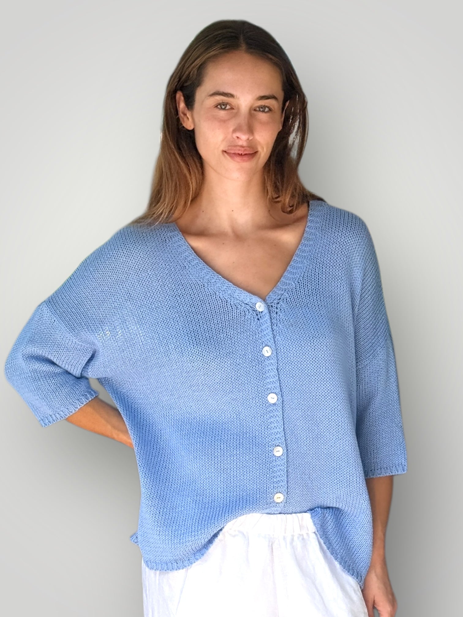 alex cardi-soft blue cotton knit Apparel