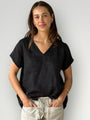 ellie v neck -black linen Apparel