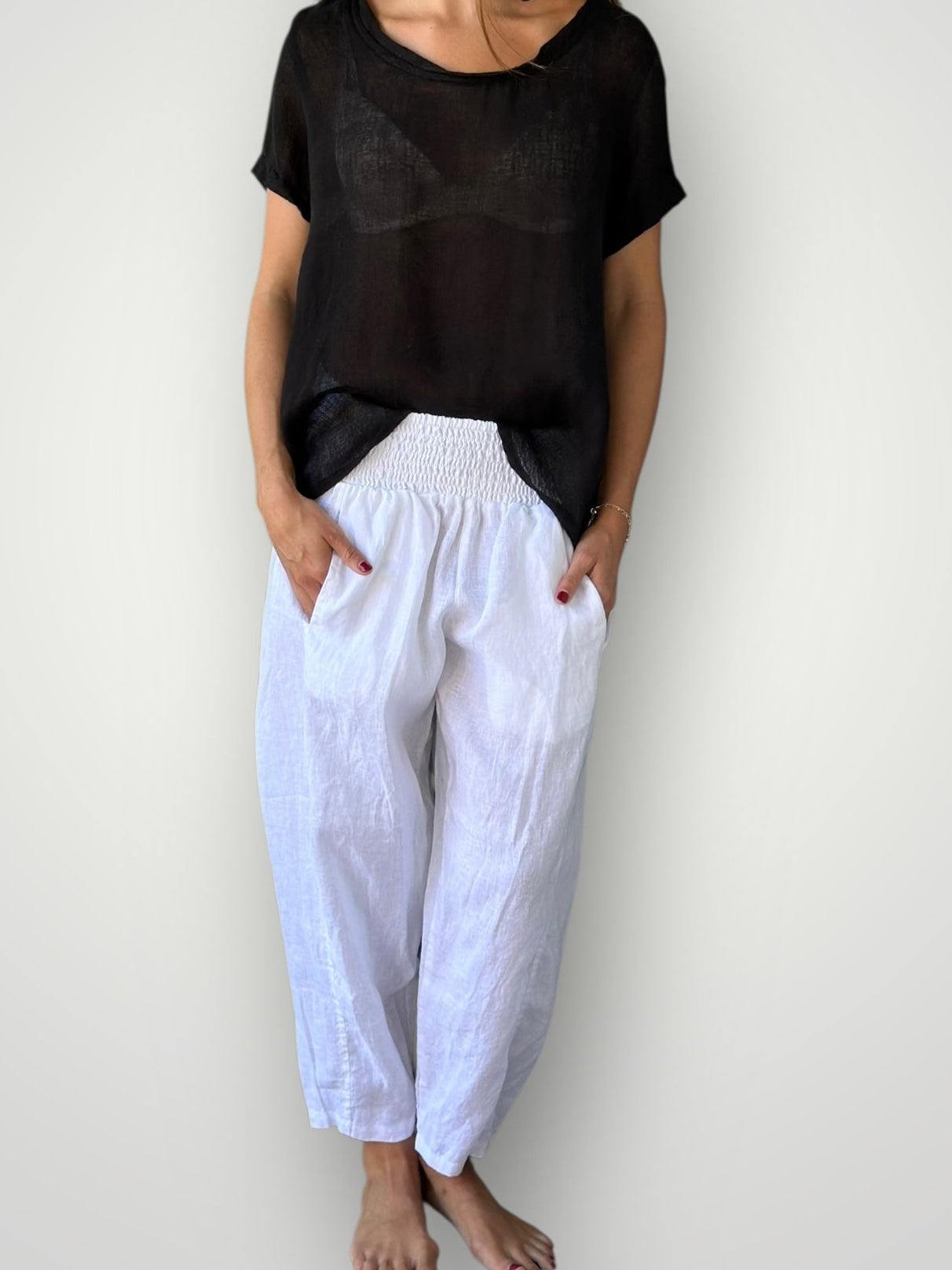 frankie pants-white linen Apparel