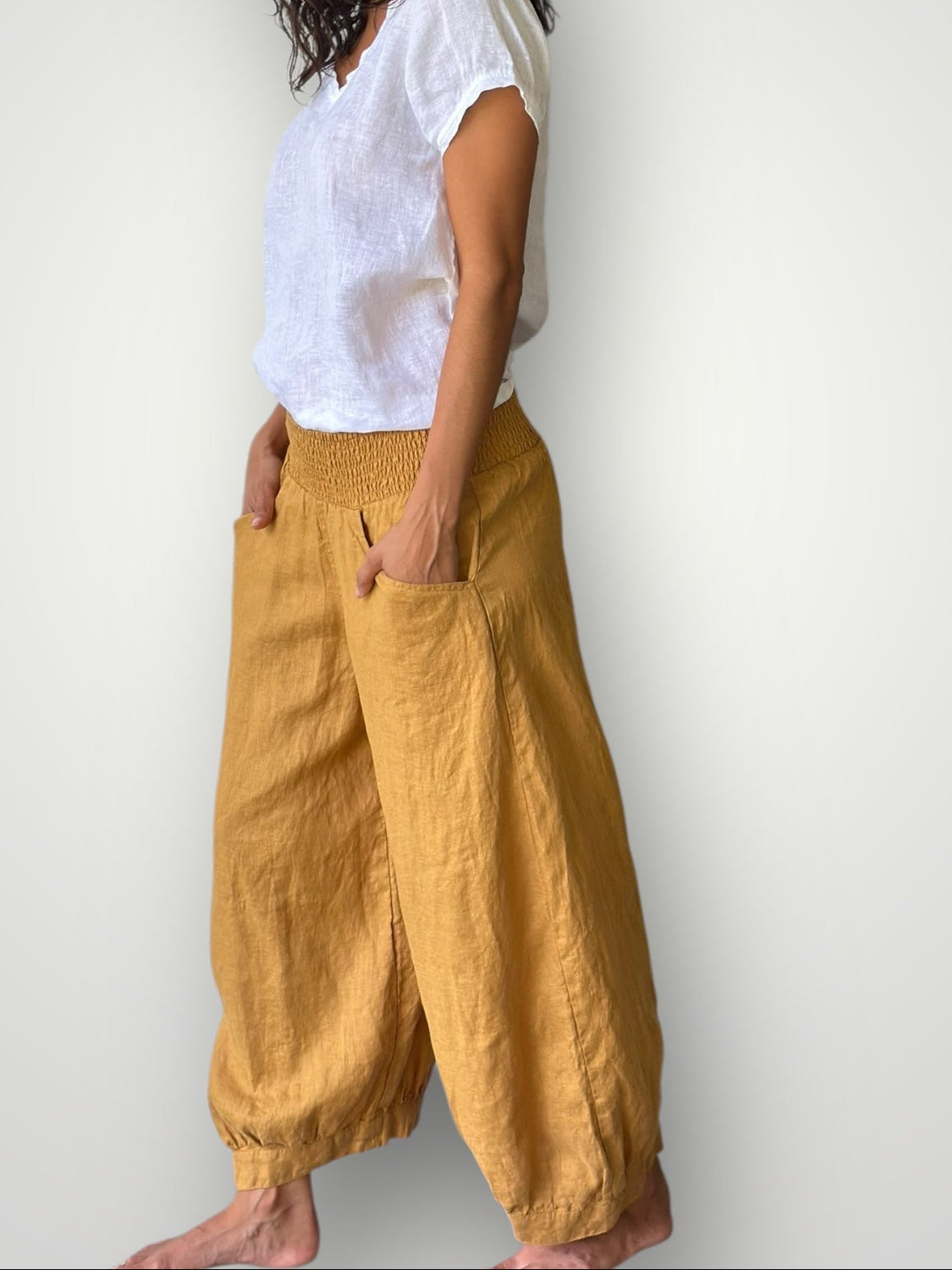 jackie pant-turmeric linen Apparel