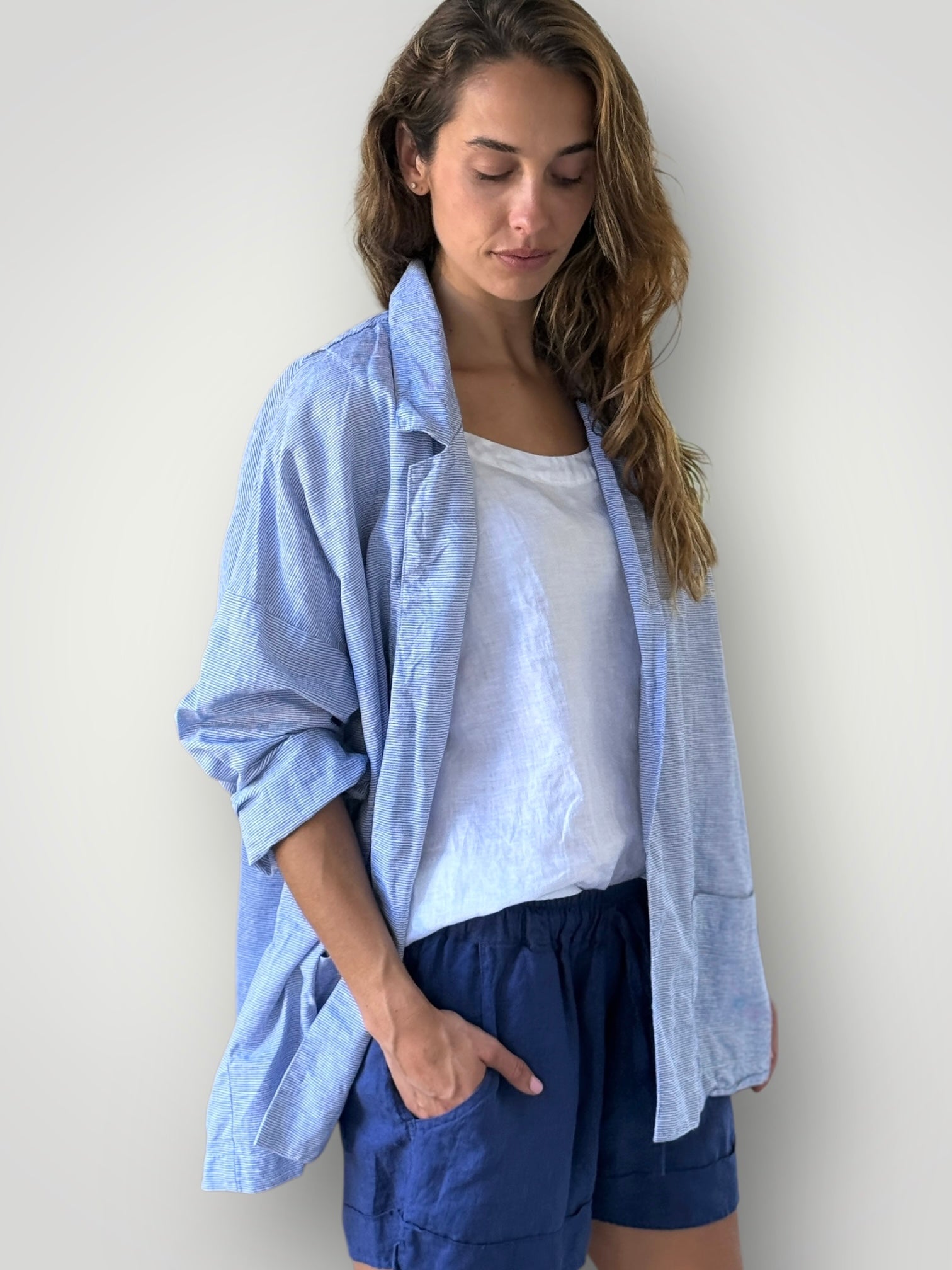 albert blazer - fine blue stripe linen Shirts