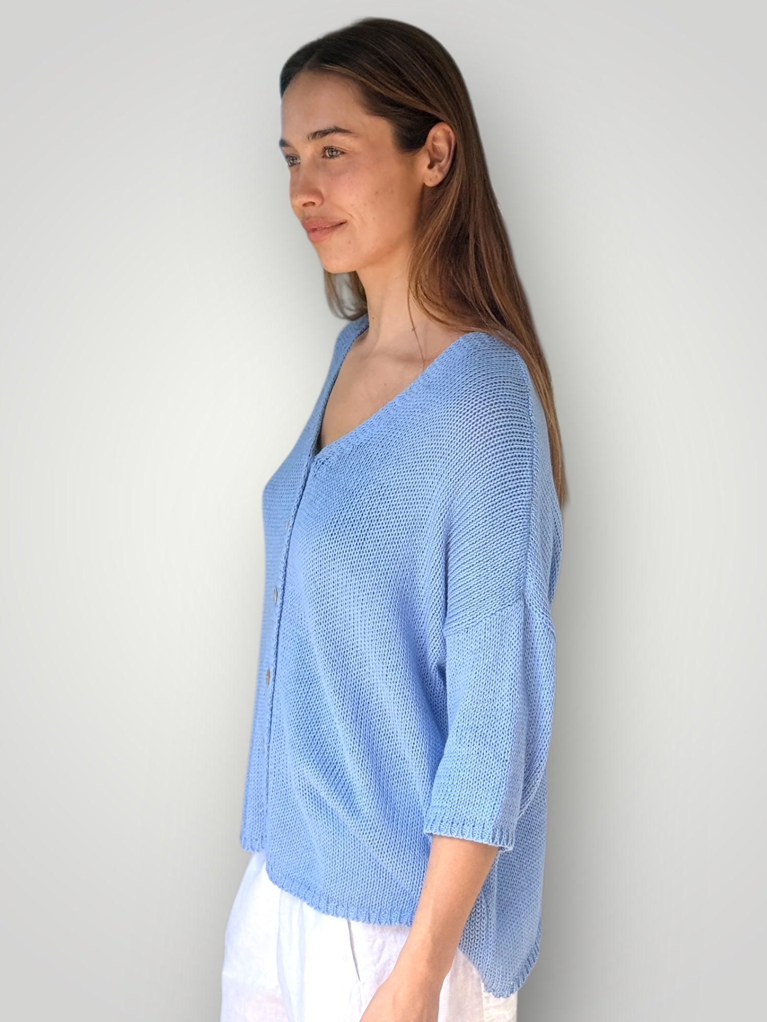 alex cardi-soft blue cotton knit Apparel