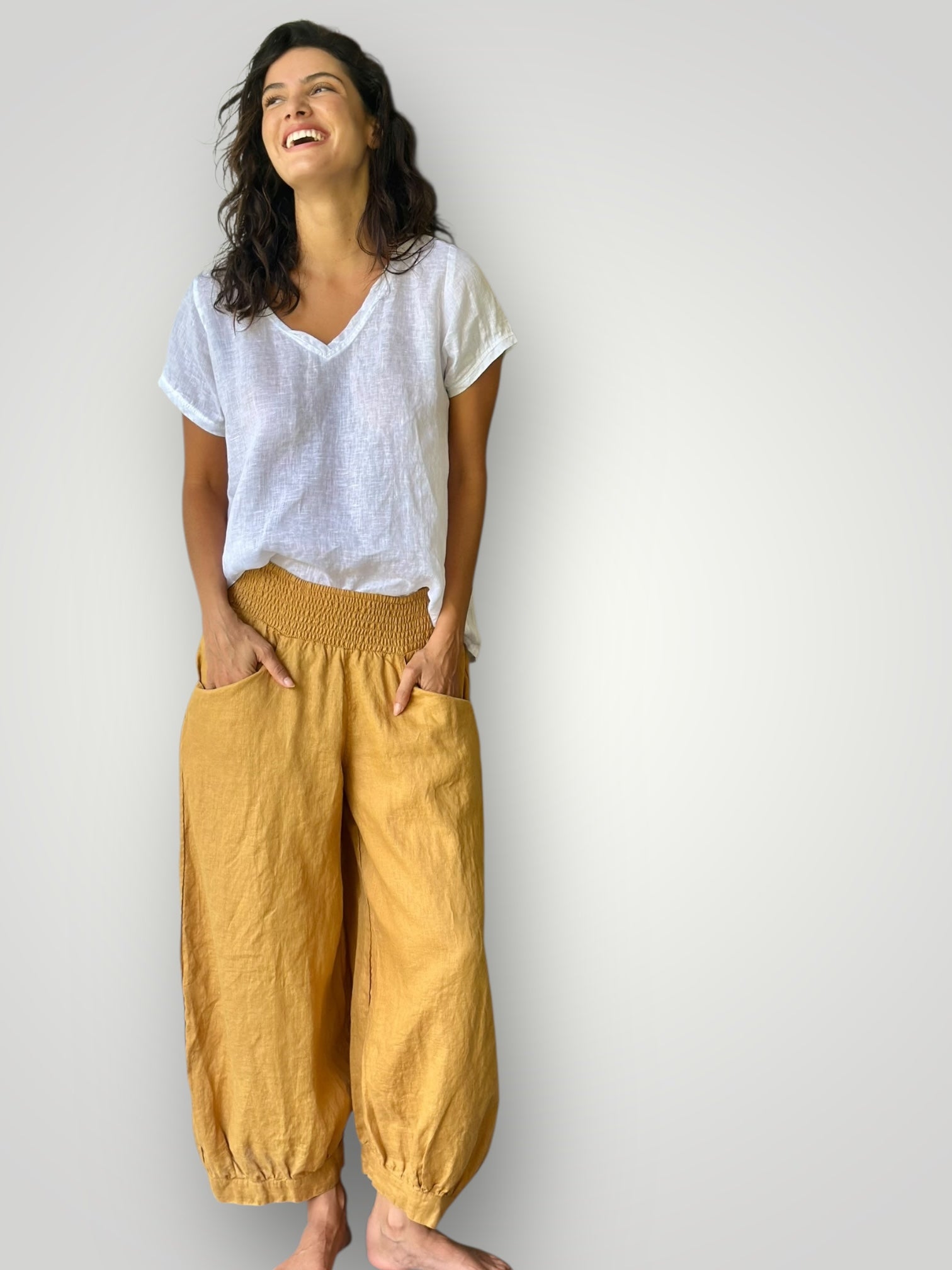 jackie pant-turmeric linen Apparel