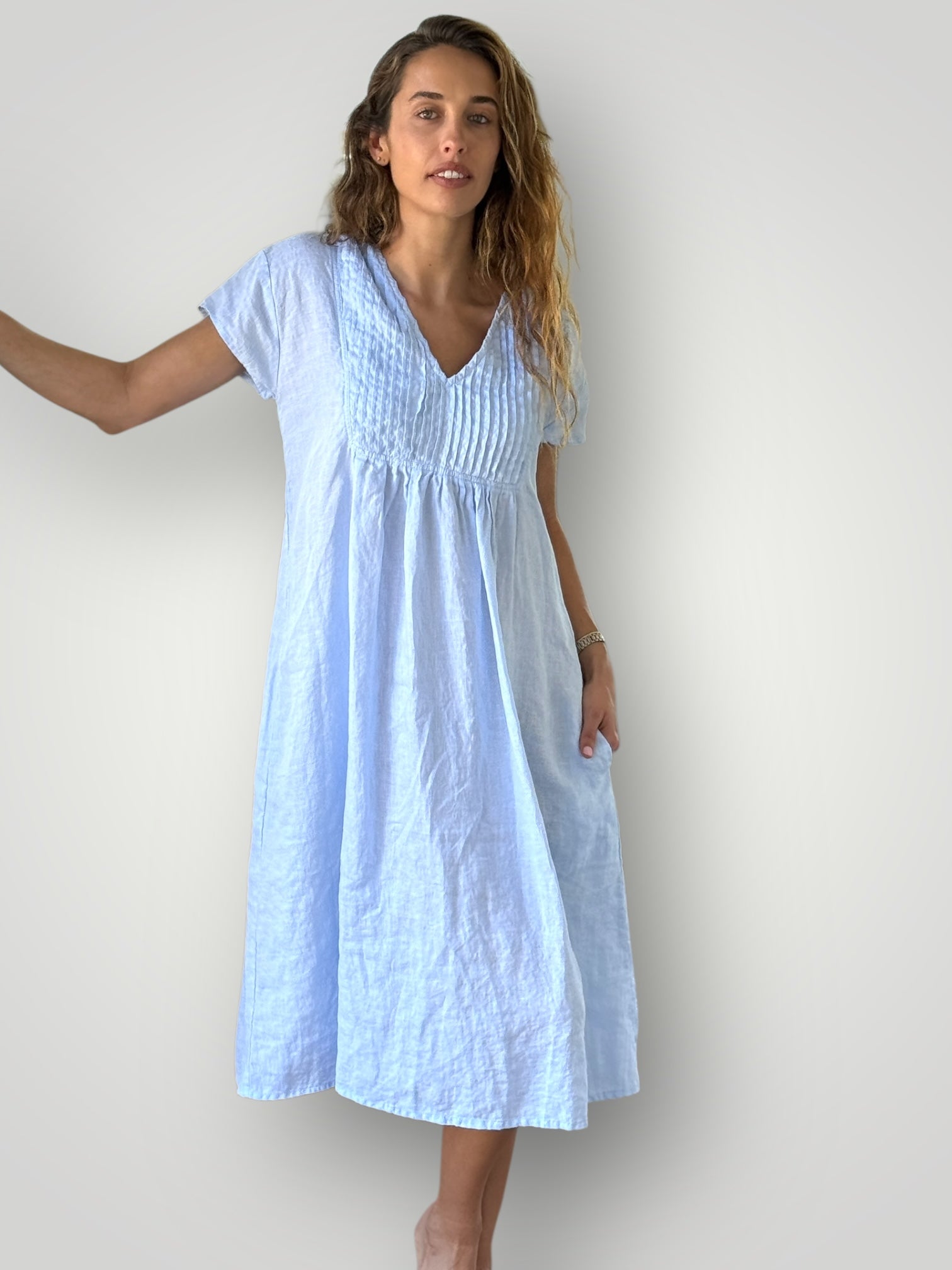 nellie dress-soft blue linen