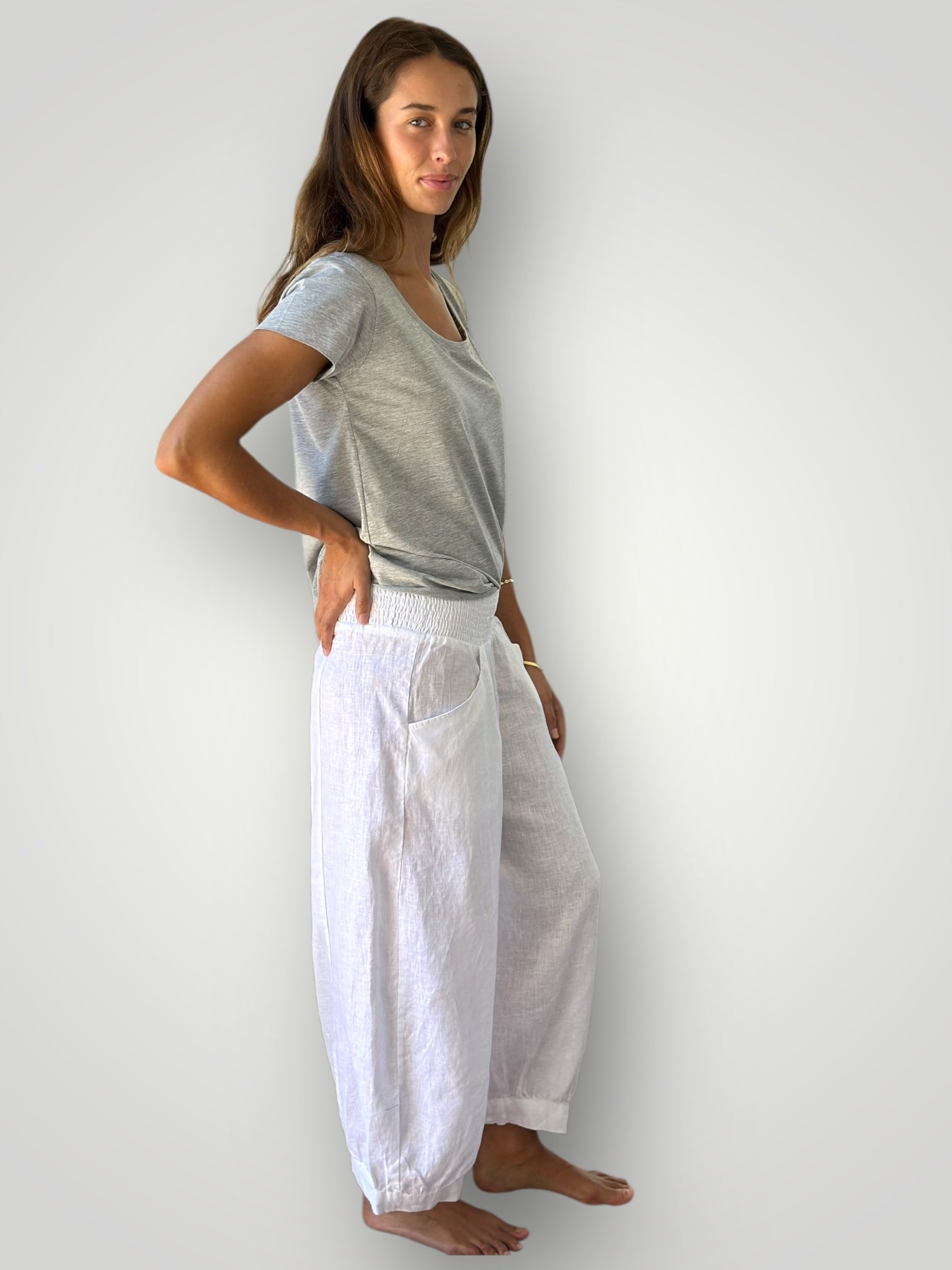 jackie pant-white linen Apparel