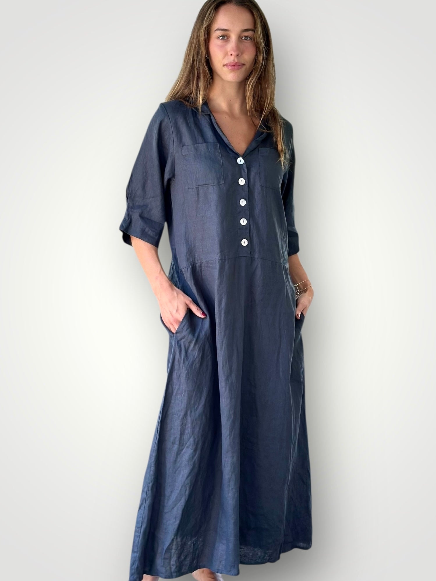bridget dress-charcoal linen Apparel