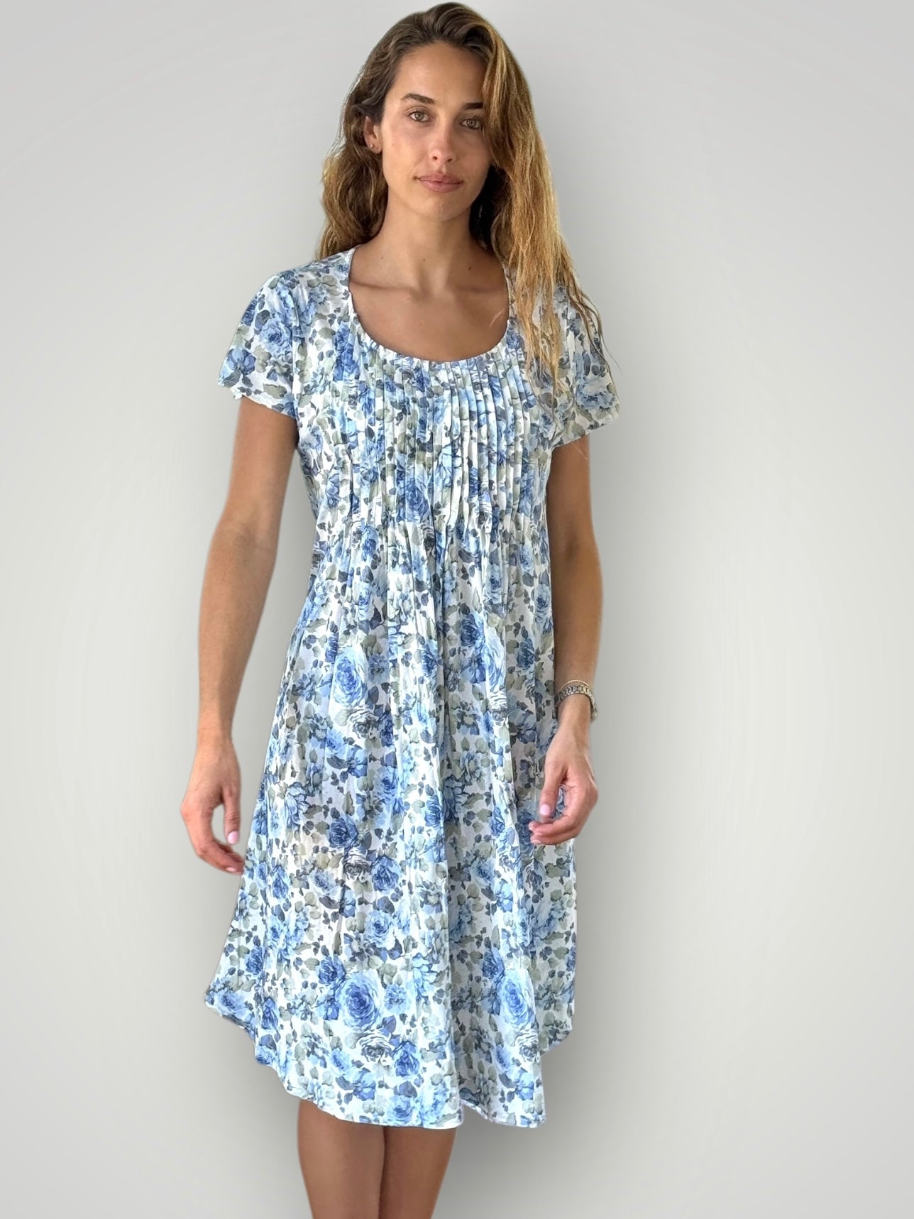 amelia dress - blue floral roses