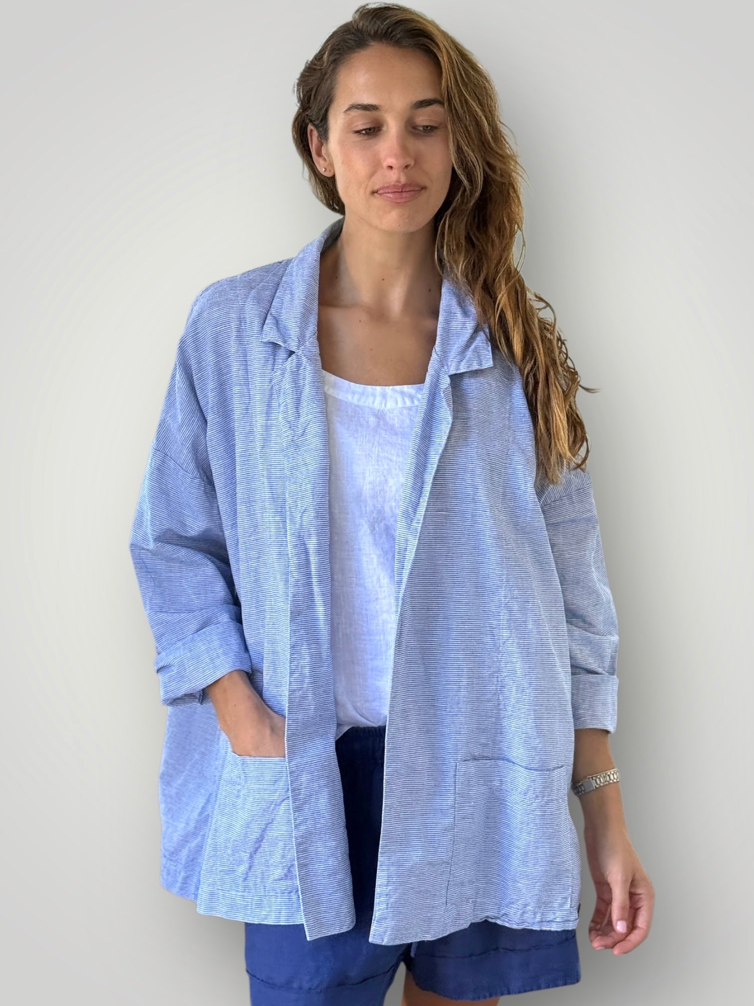 albert blazer - fine blue stripe linen Shirts