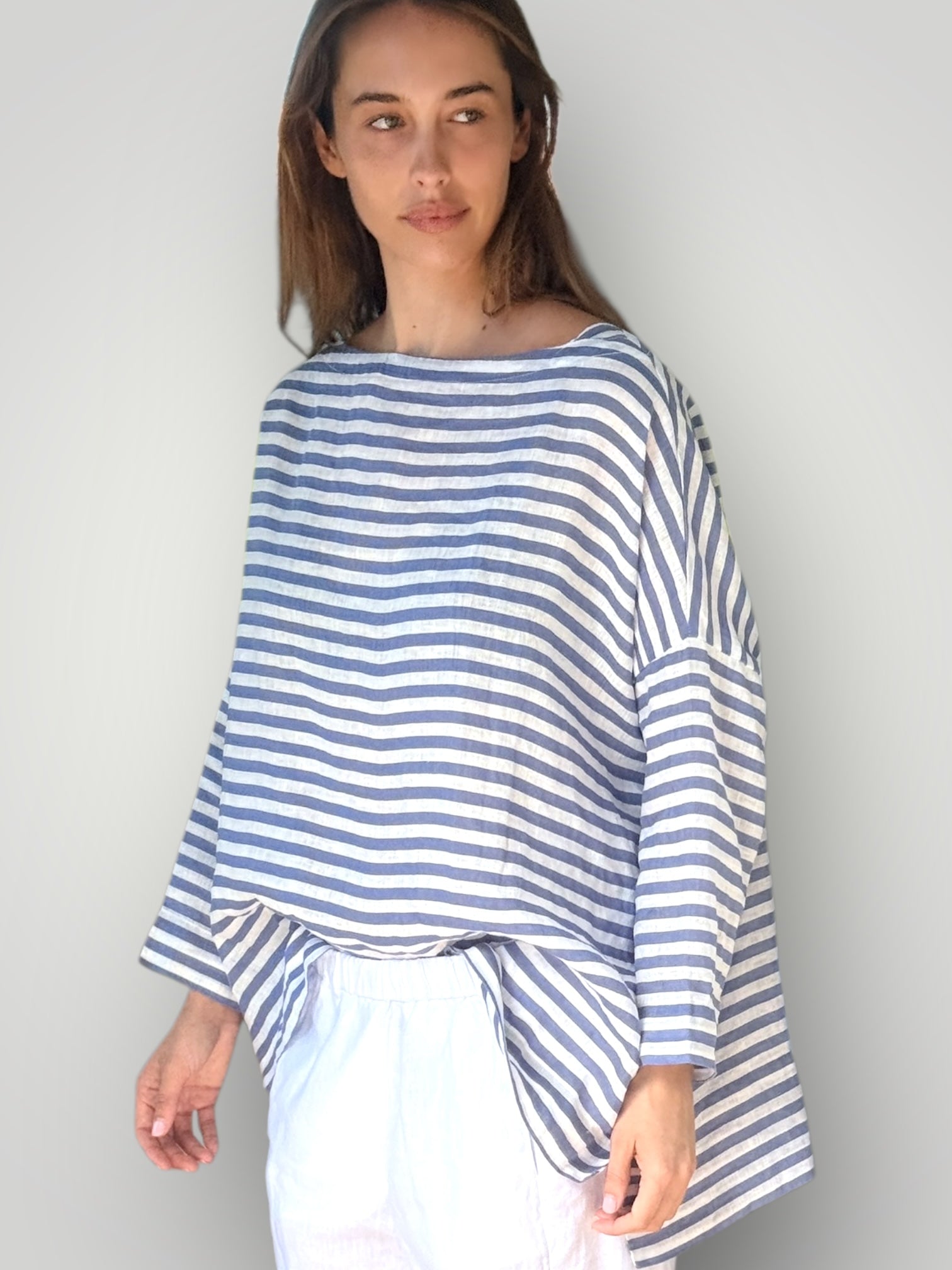 avril top - cornflower stripe linen Apparel