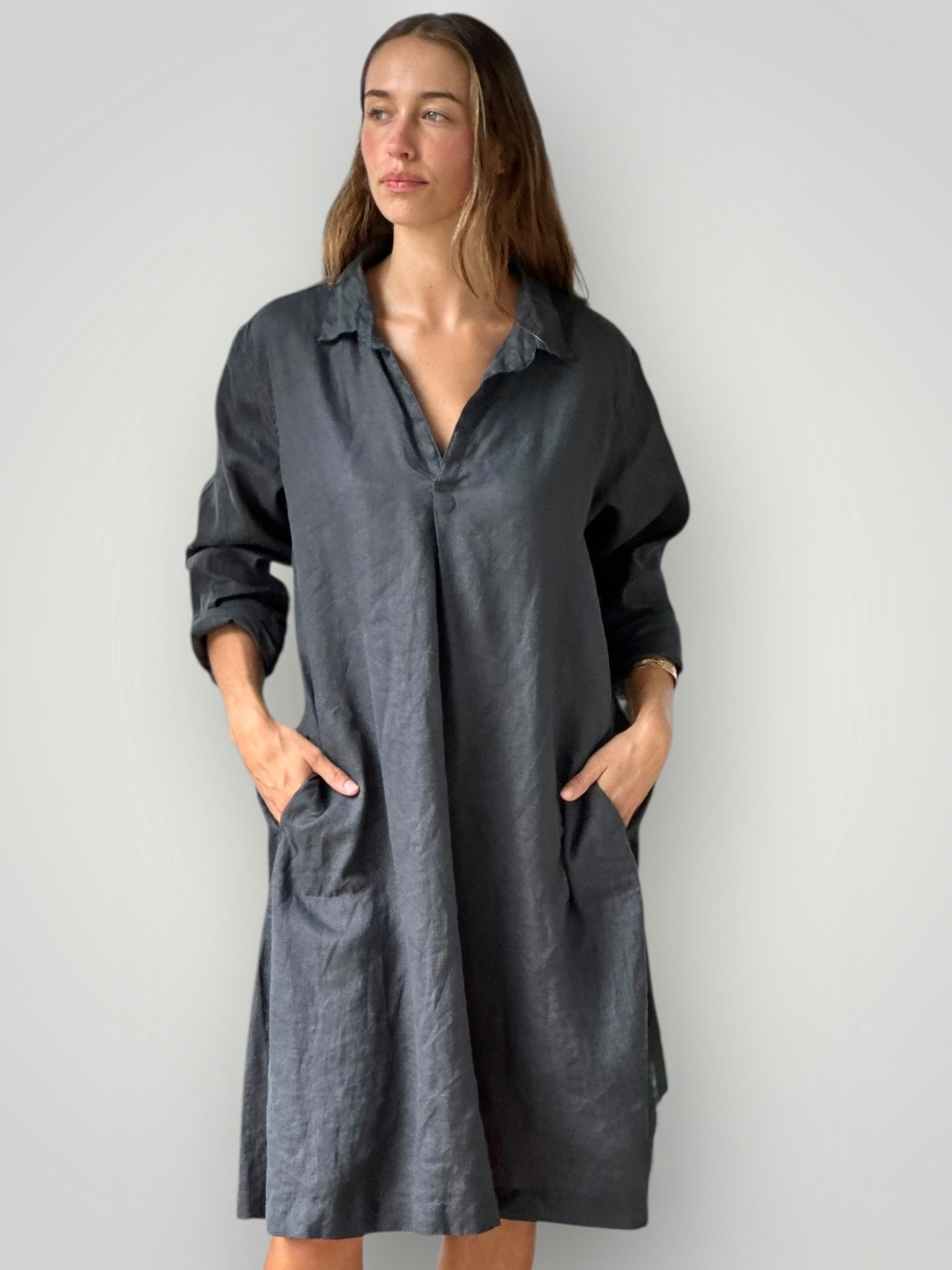 bianca dress -charcoal linen Apparel