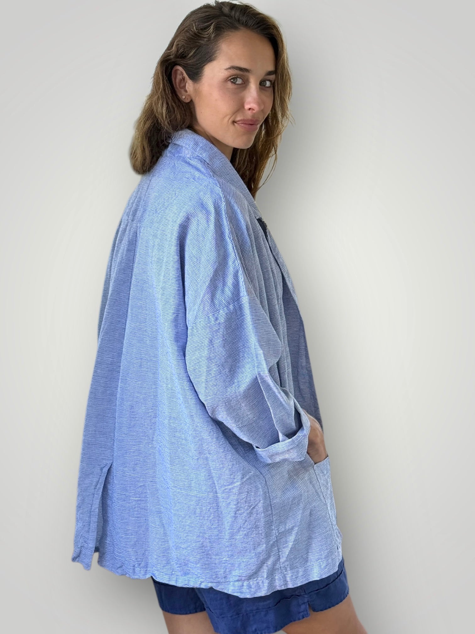 albert blazer - fine blue stripe linen Shirts