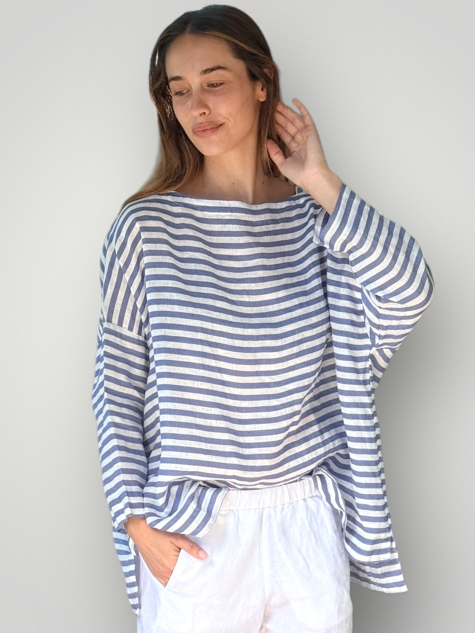avril top - cornflower stripe linen Apparel