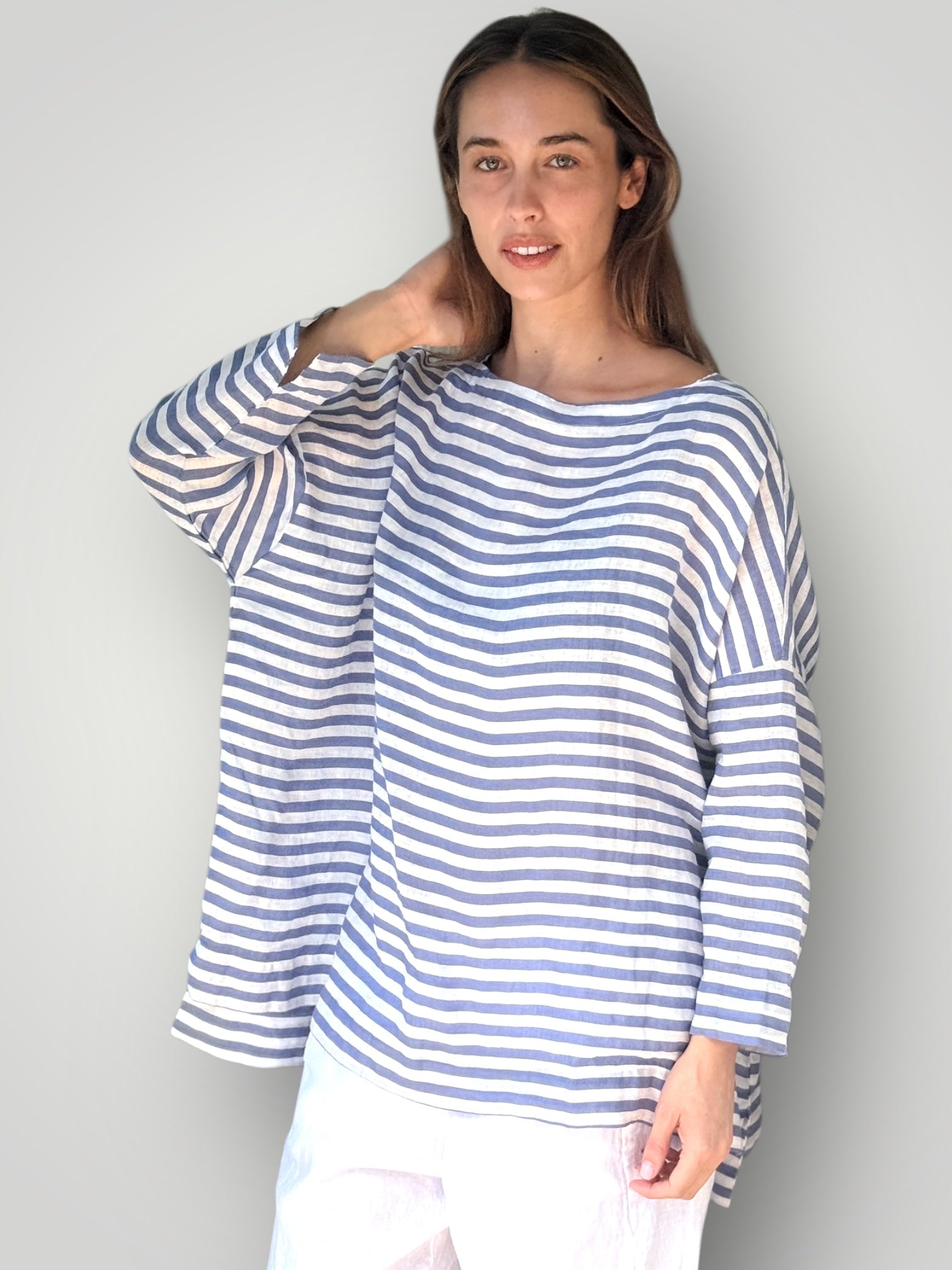 avril top - cornflower stripe linen Apparel