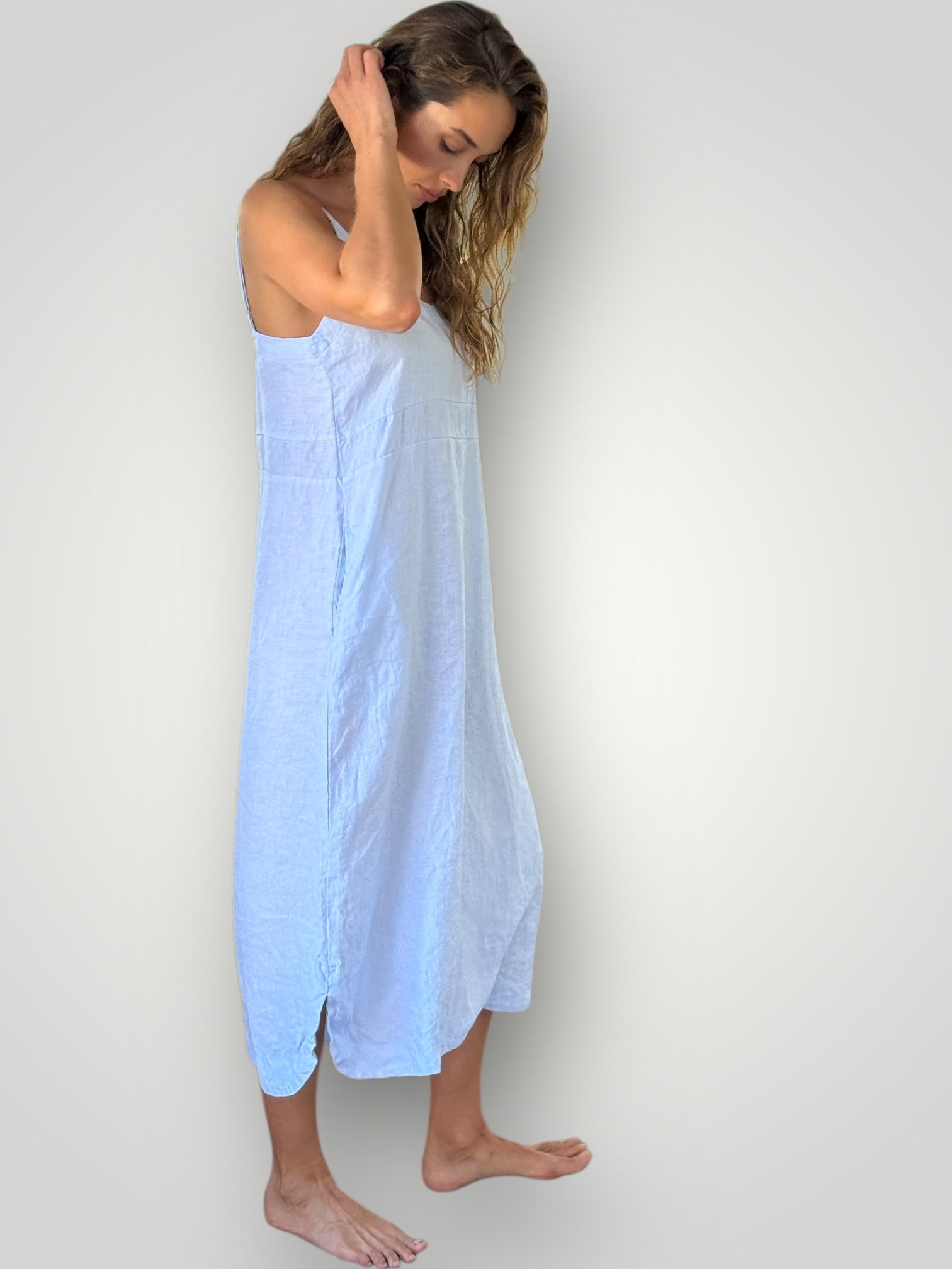 mabel dress-soft blue linen