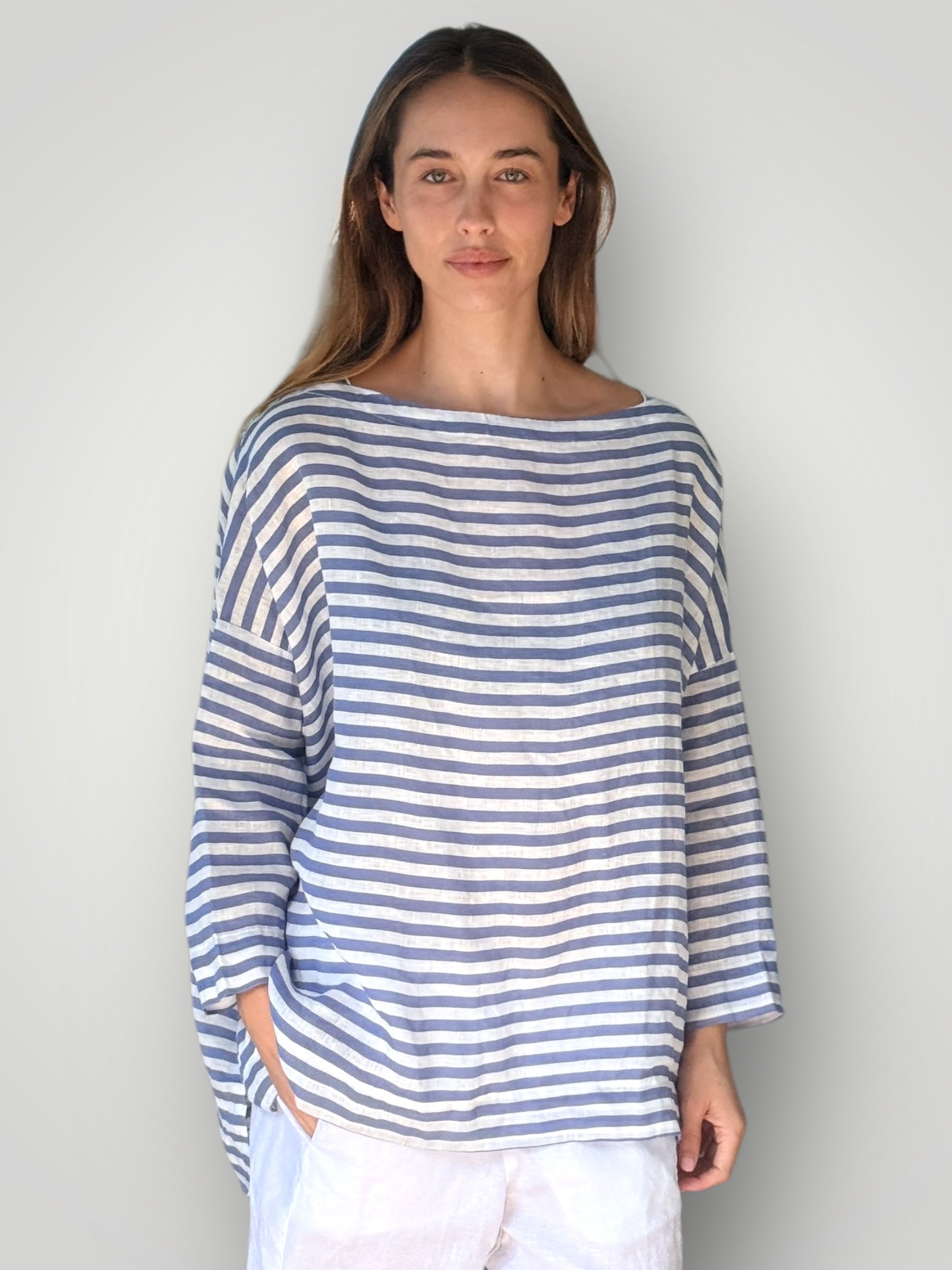 avril top - cornflower stripe linen Apparel
