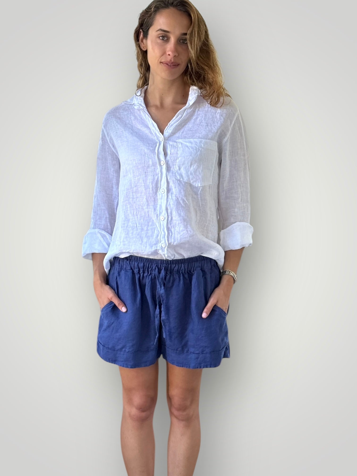 piper short - blue dusk linen