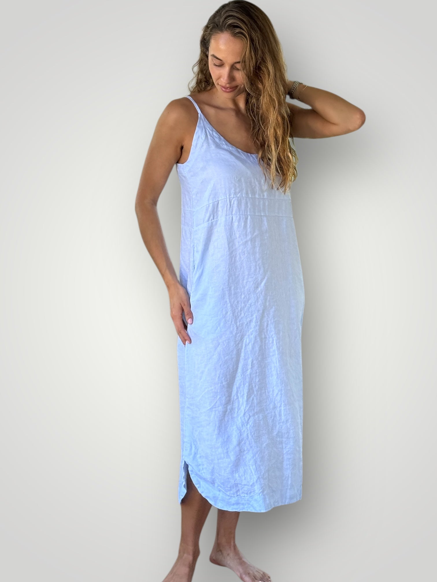 mabel dress-soft blue linen