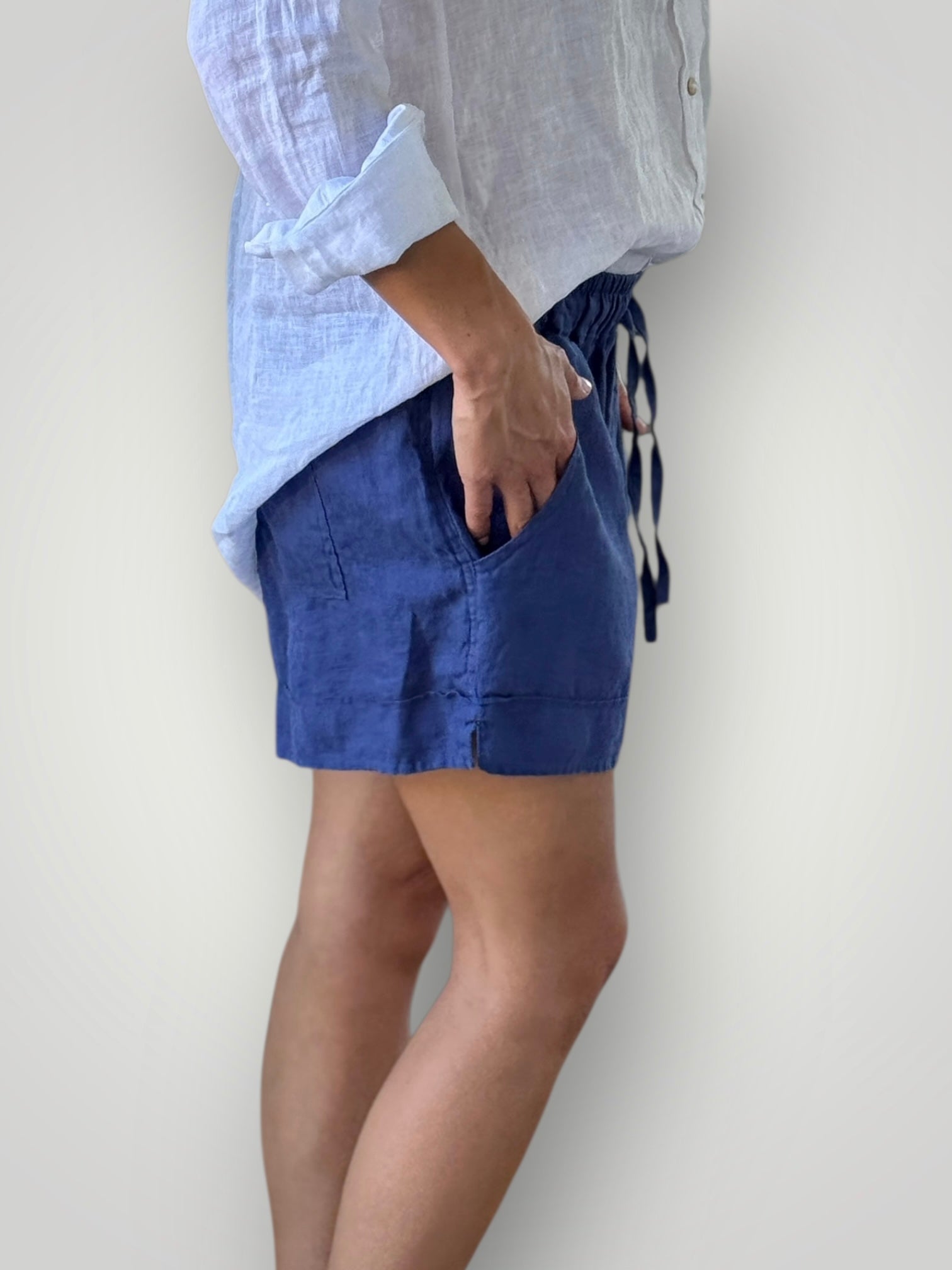 piper short - blue dusk linen