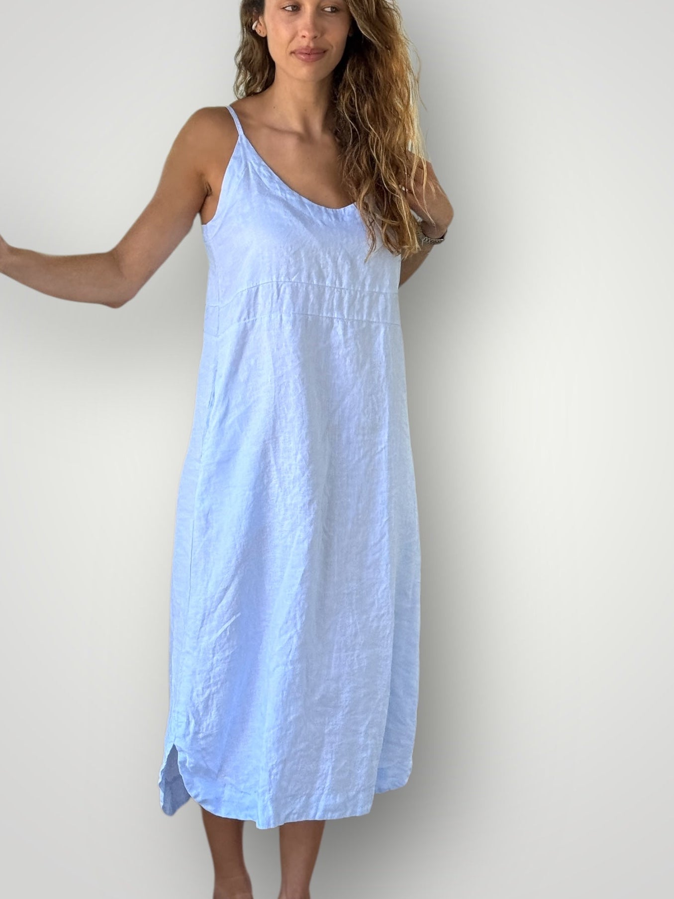mabel dress-soft blue linen