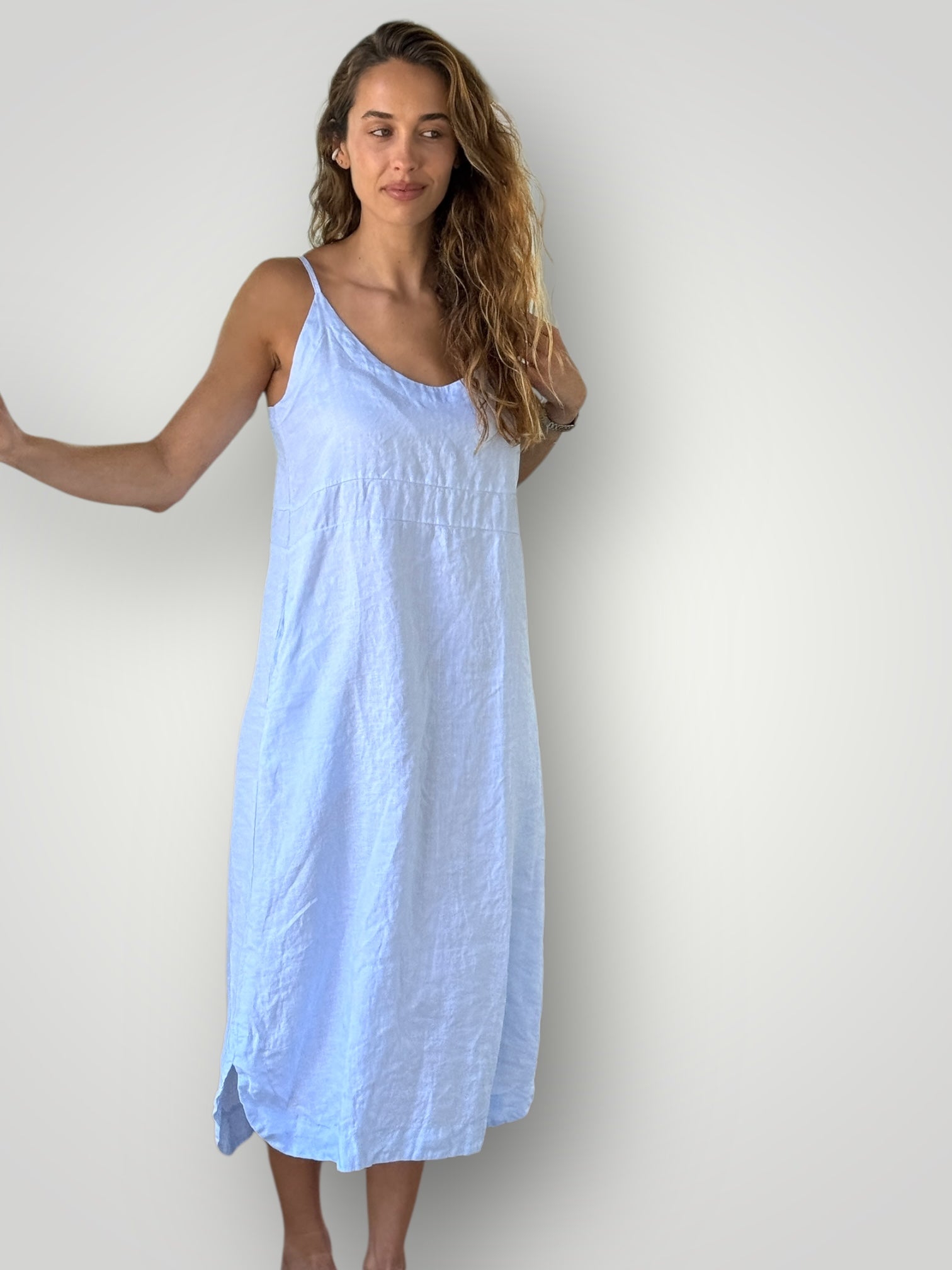 mabel dress-soft blue linen