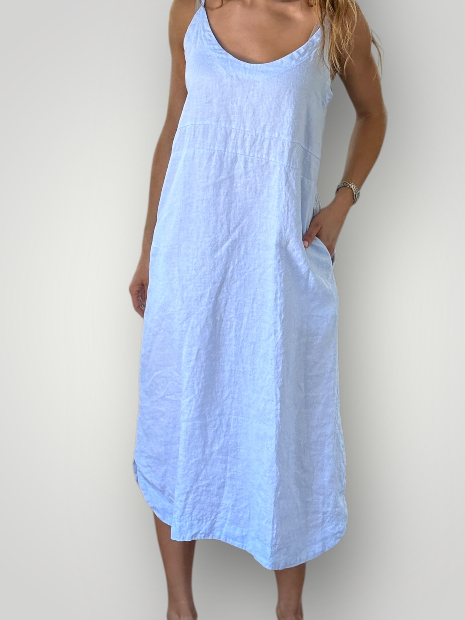 mabel dress-soft blue linen