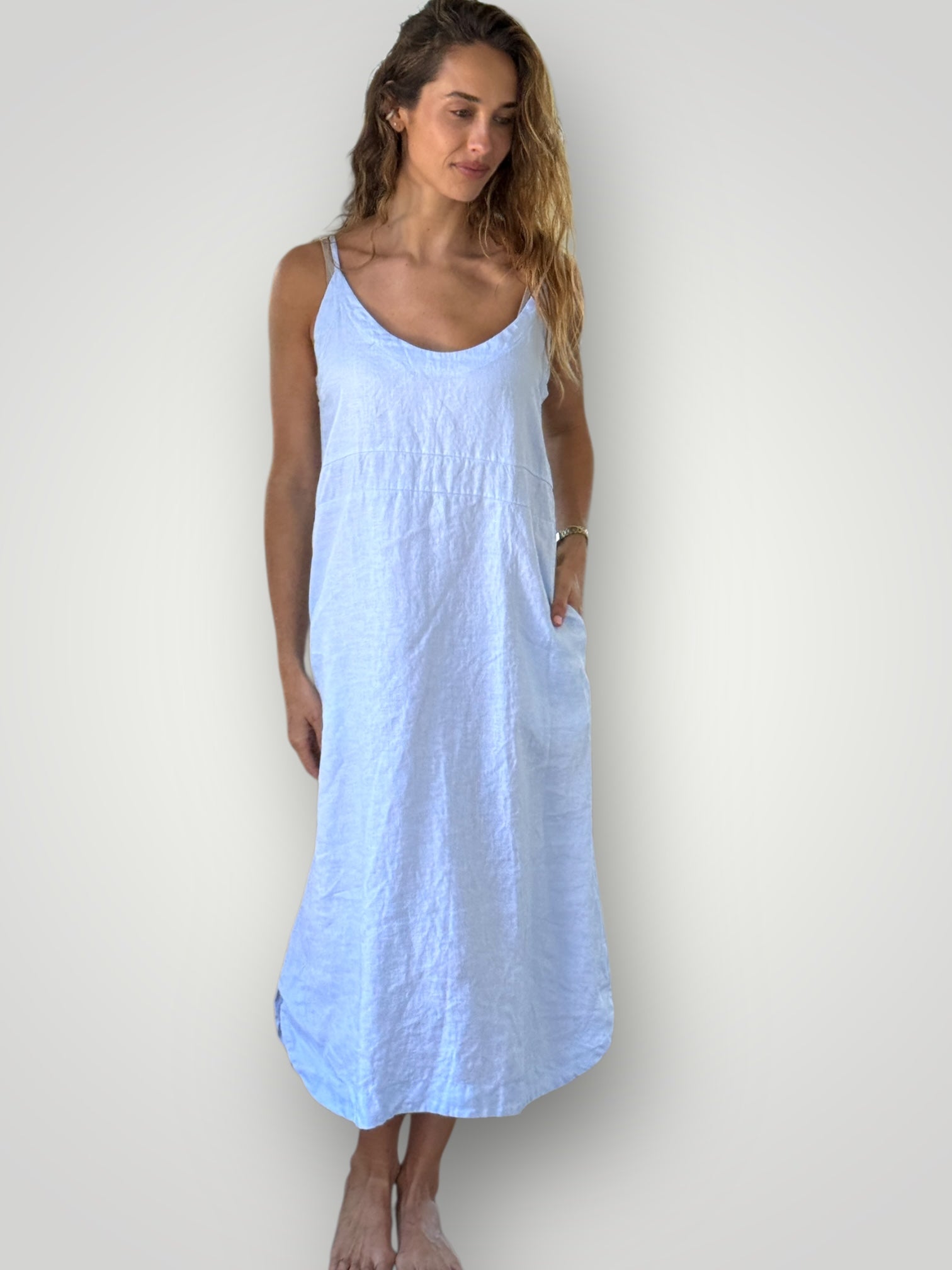 mabel dress-soft blue linen