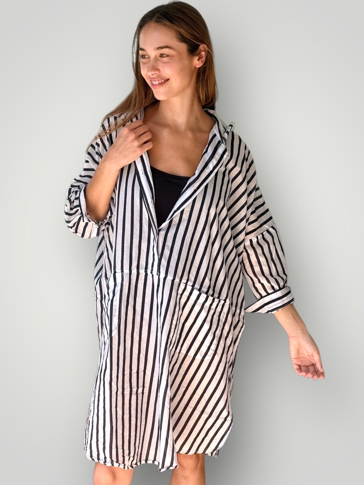beach dress - navy stripe cotton General