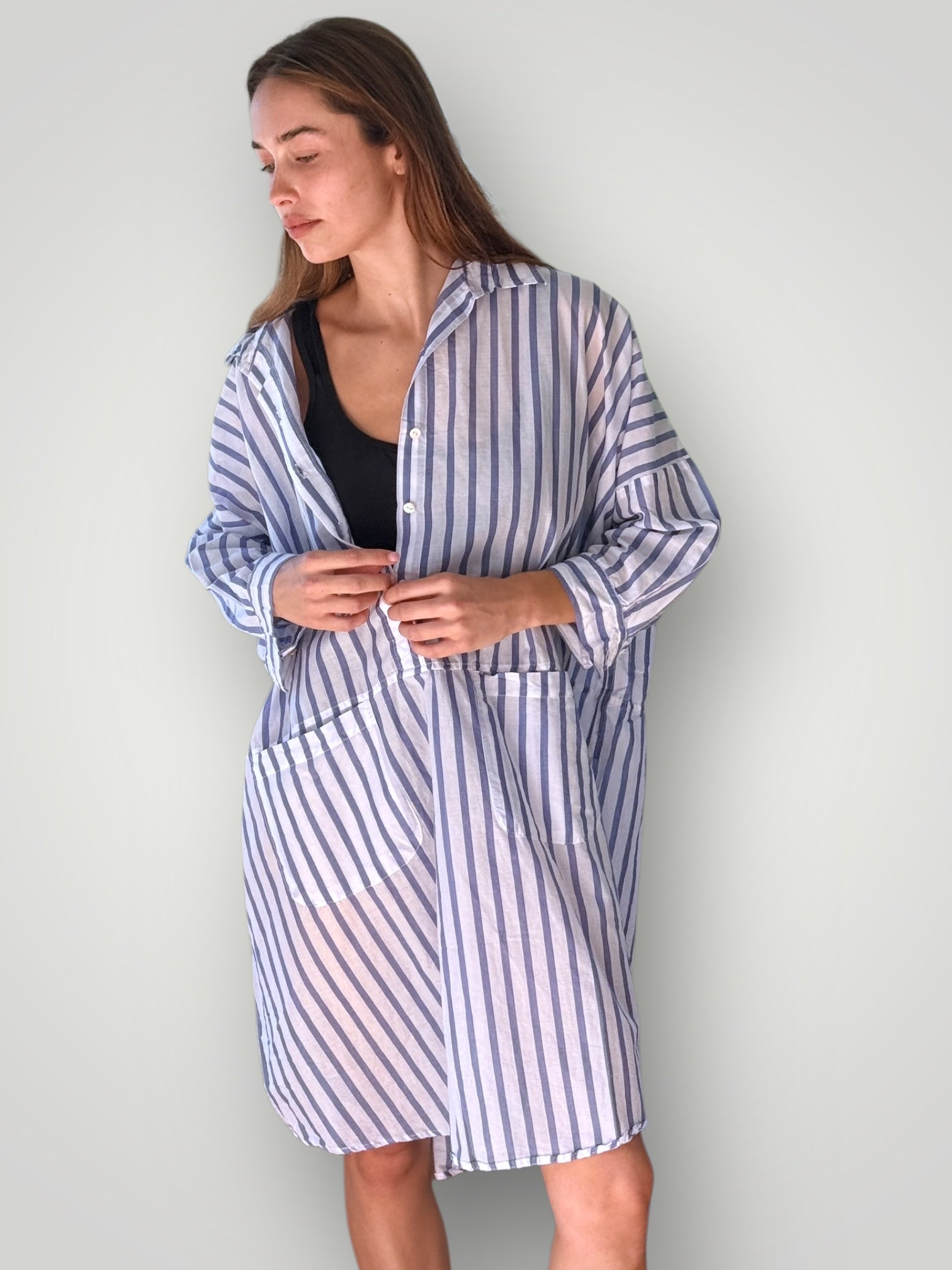 beach dress - cornflower stripe cotton General