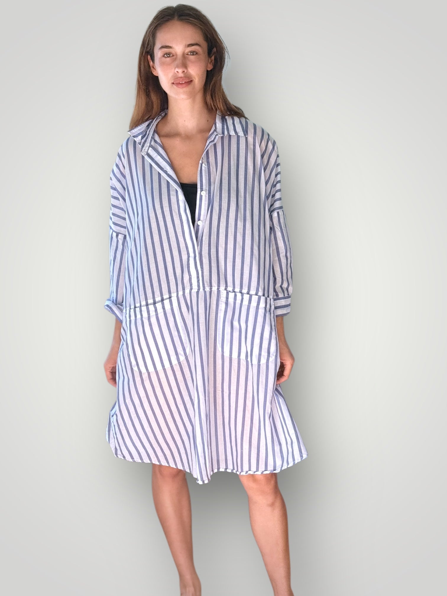 beach dress - cornflower stripe cotton General
