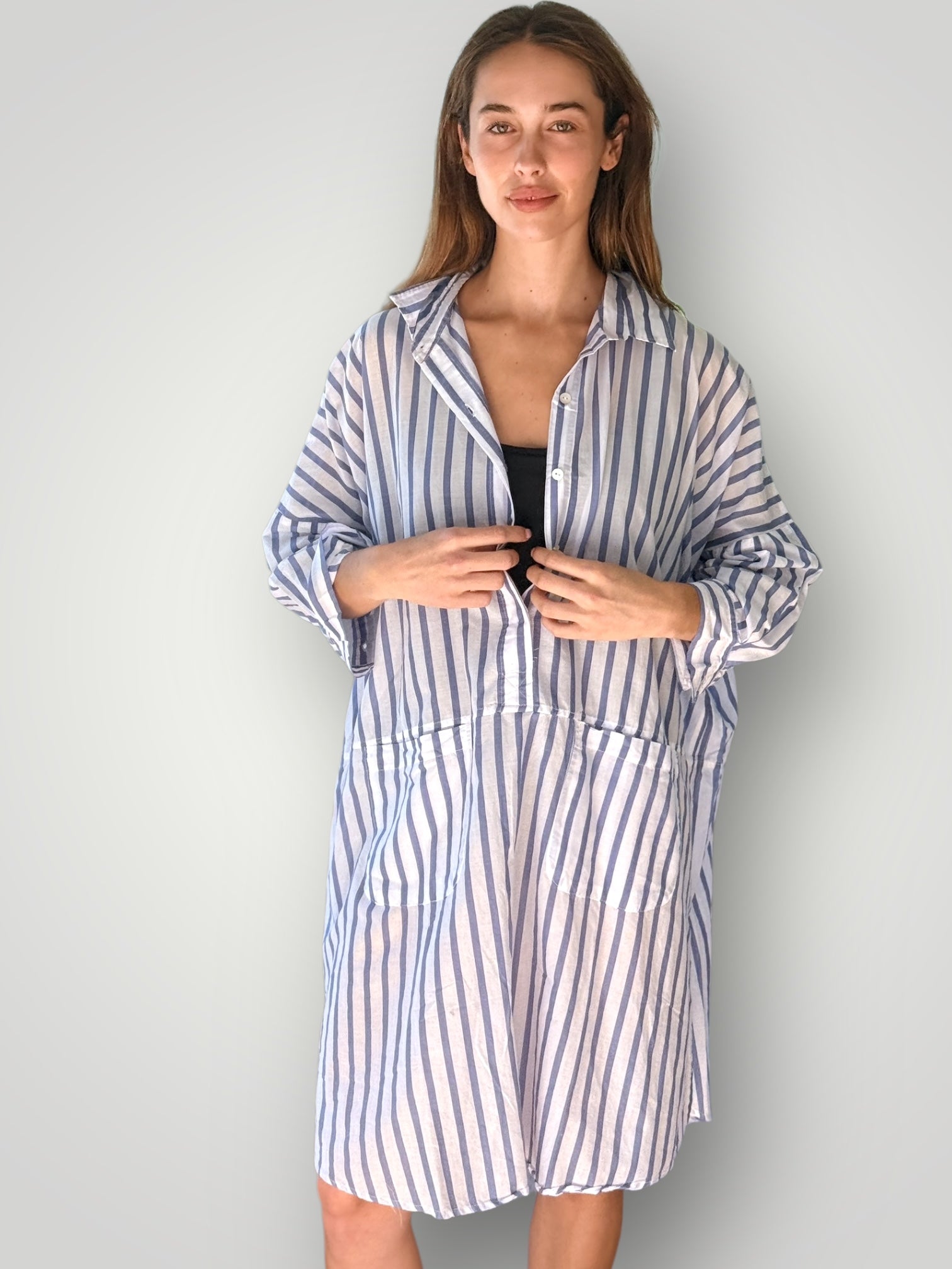 beach dress - cornflower stripe cotton General