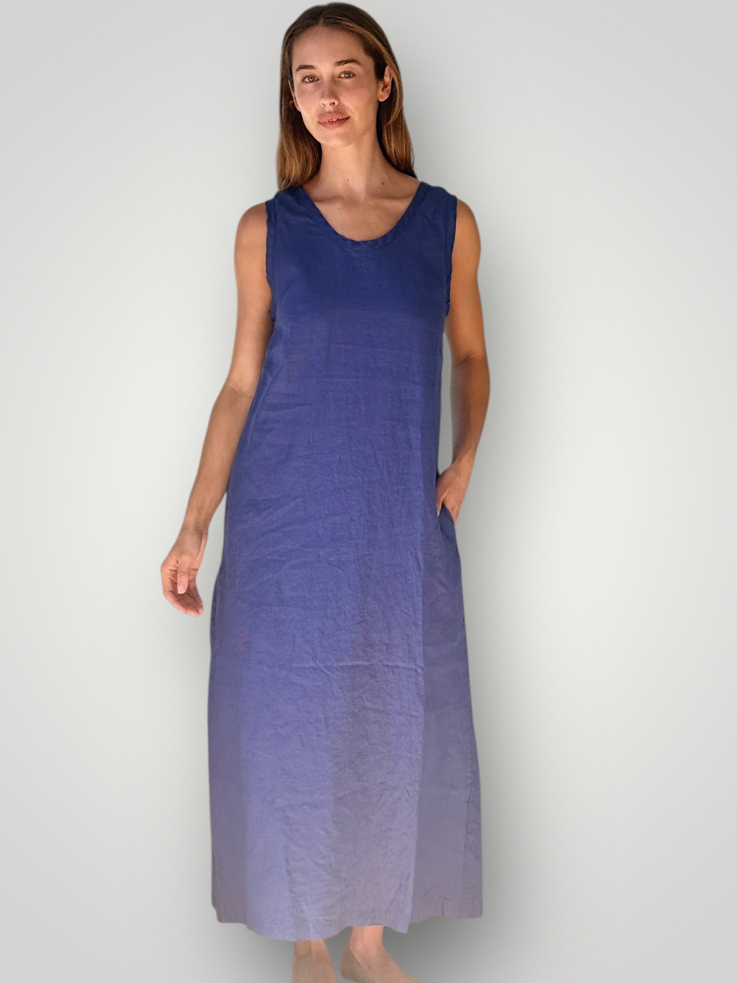 imogen dress-blue dusk linen