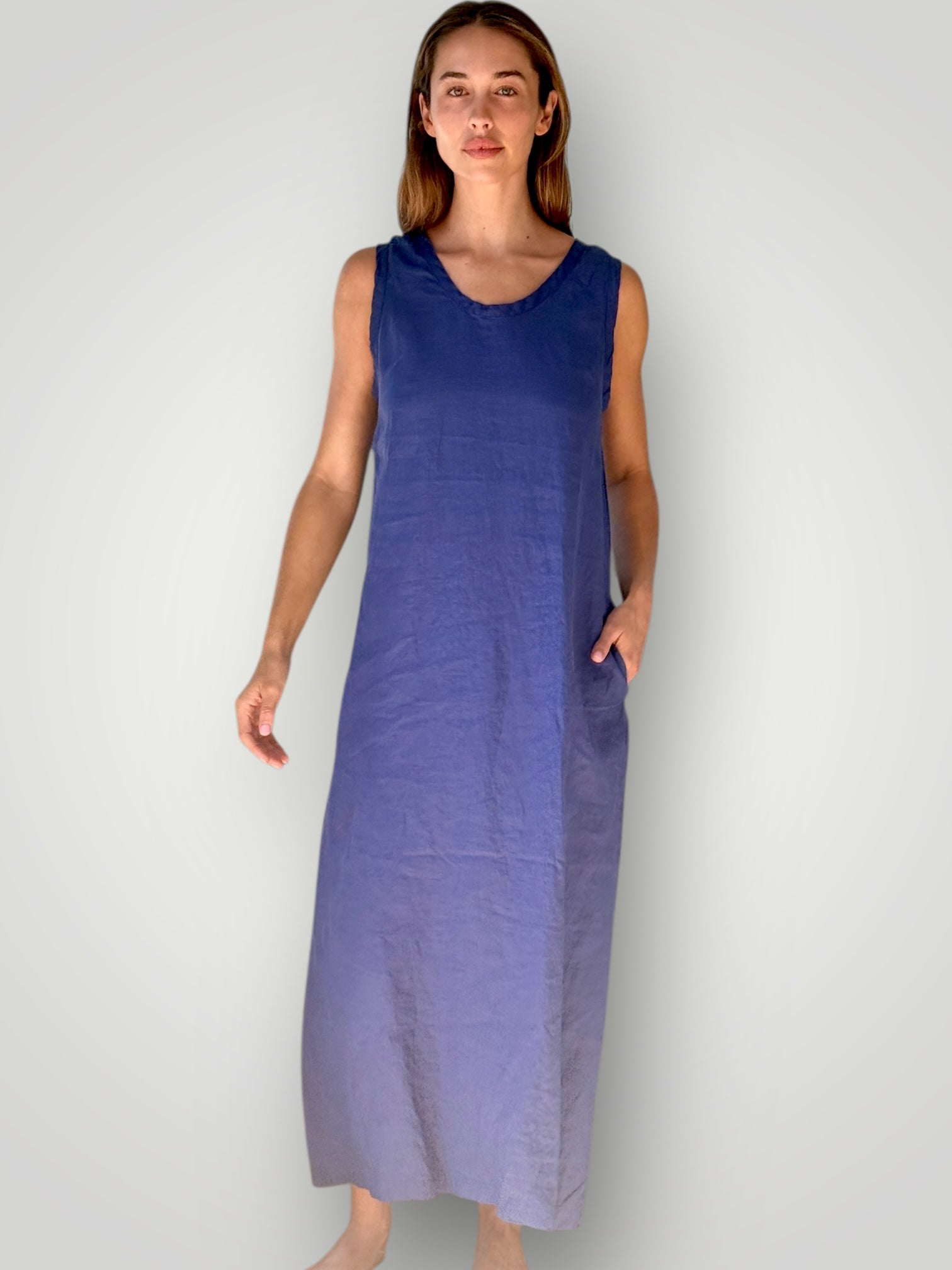 imogen dress-blue dusk linen